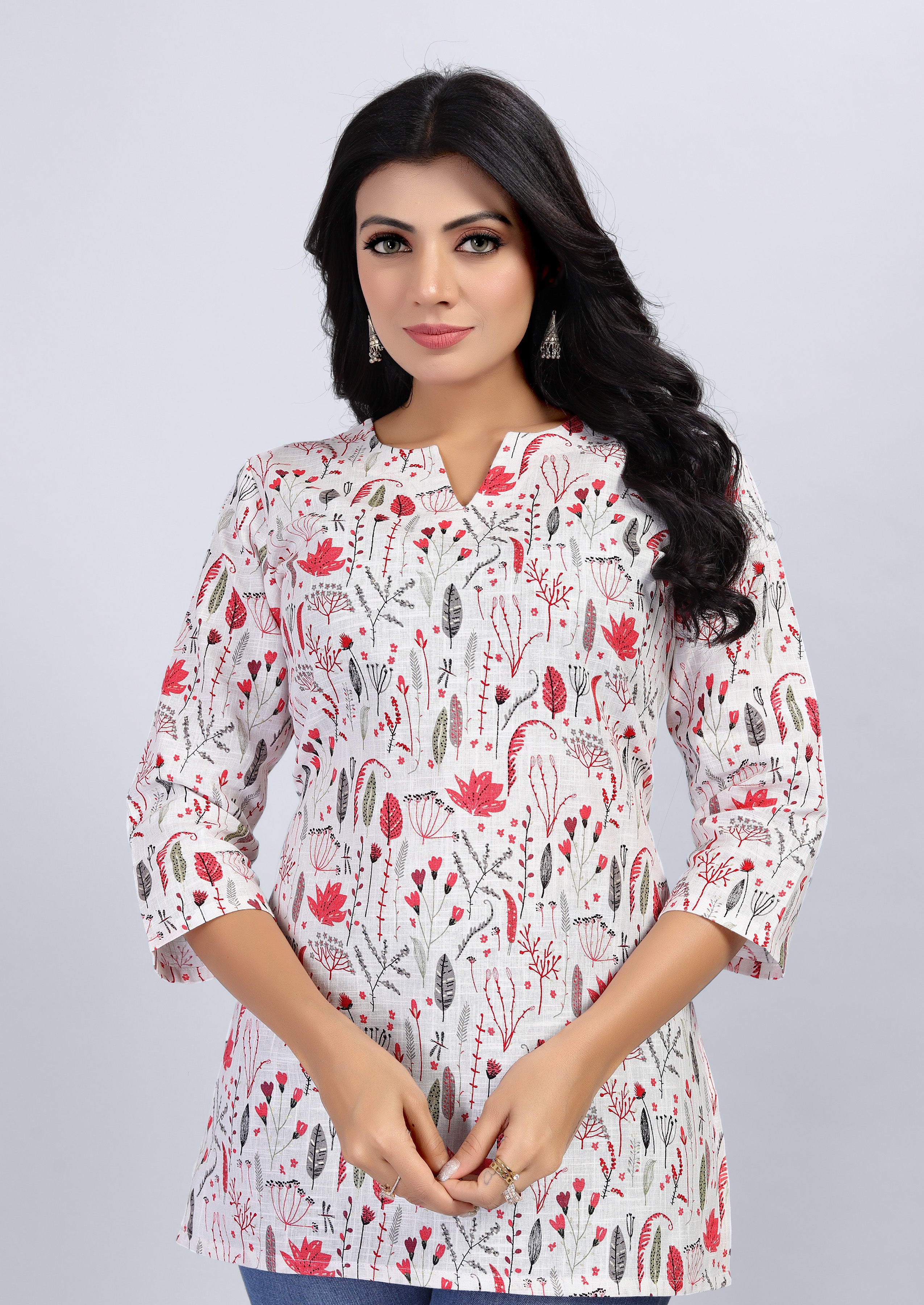 women three quarter sleeve straight kurti