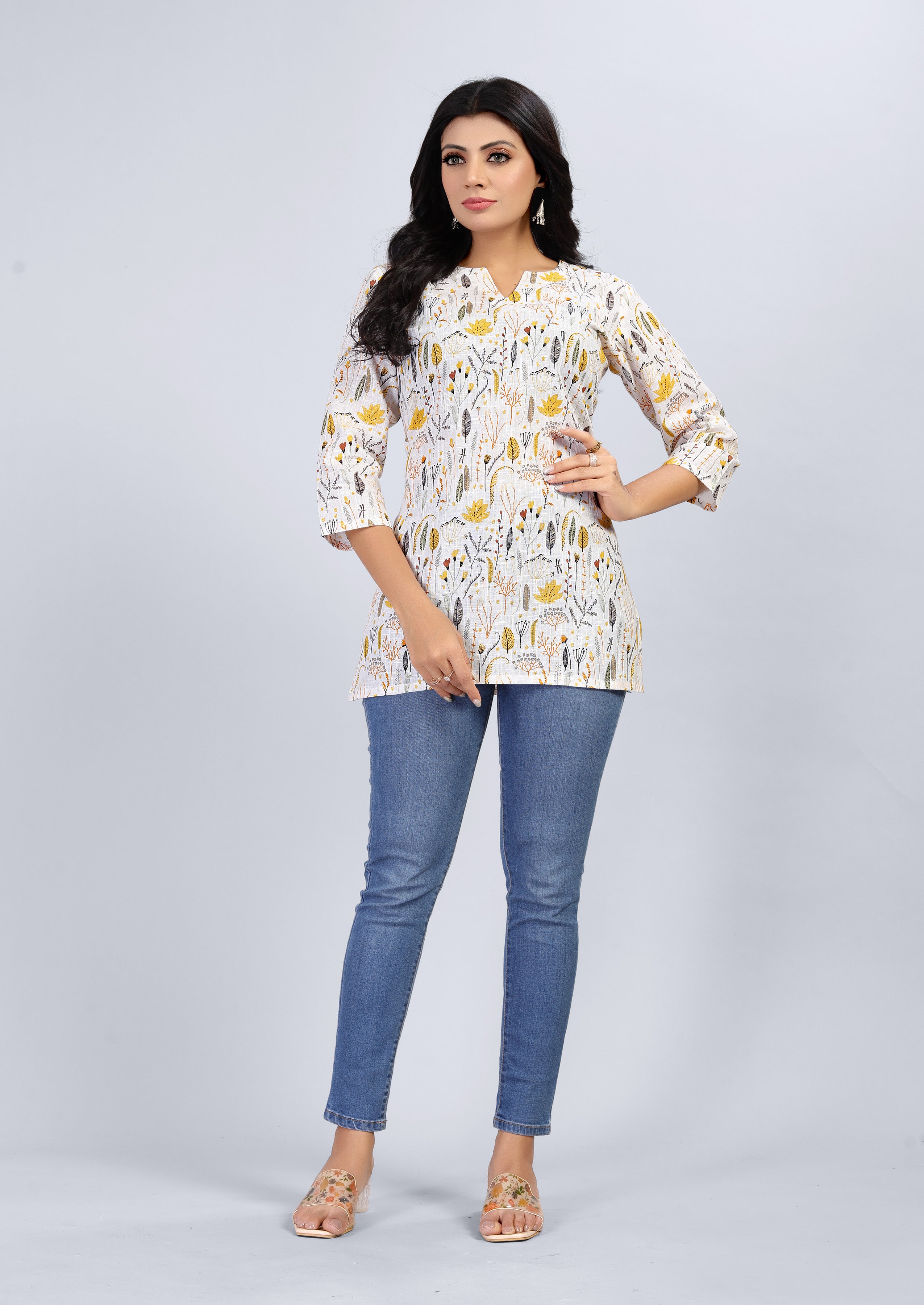 women three quarter sleeve straight kurti