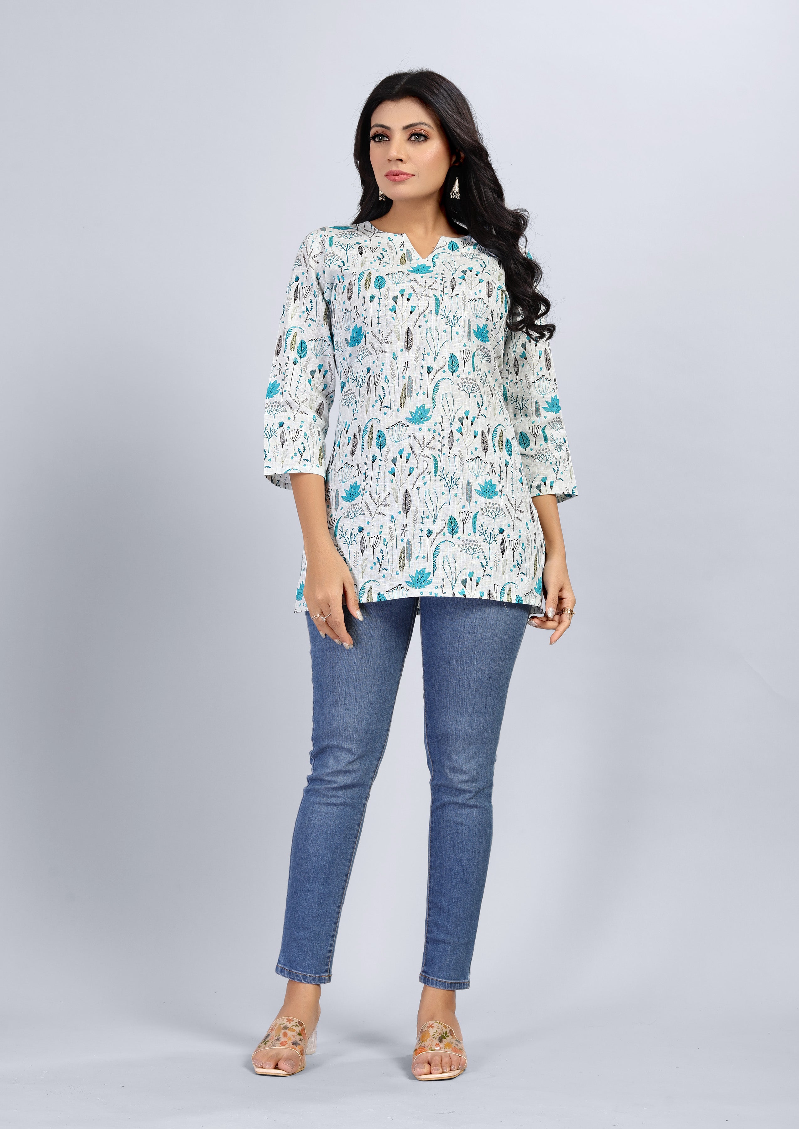 women three quarter sleeve straight kurti