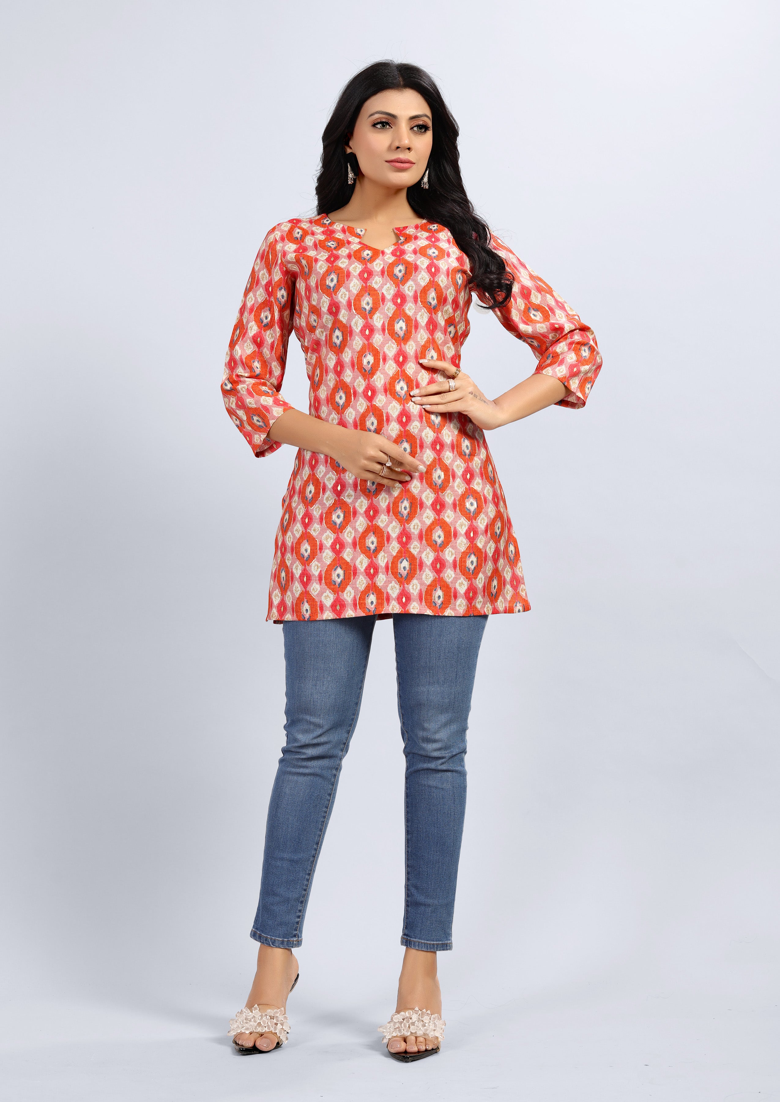 women three quarter sleeve straight kurti