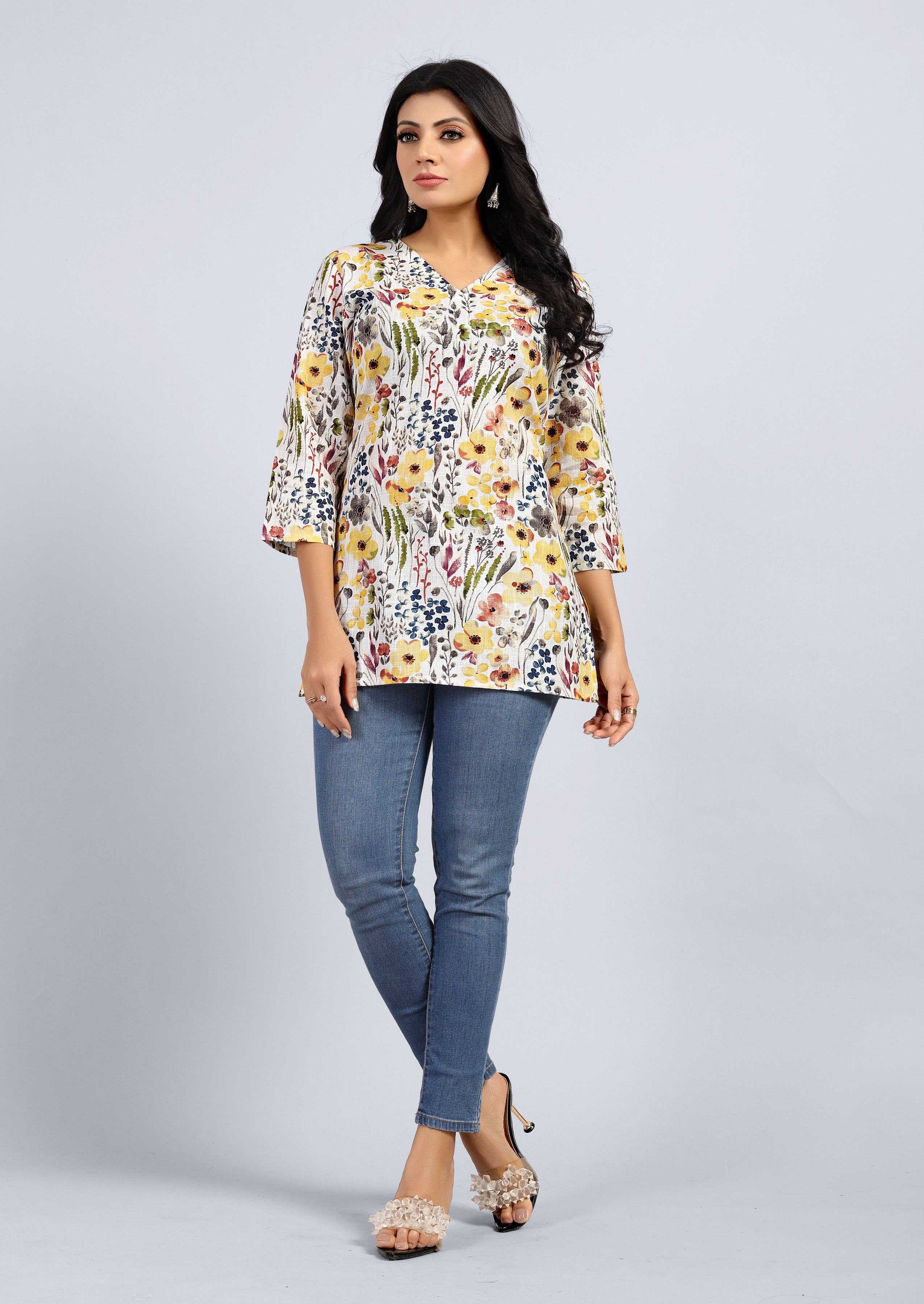 women three quarter sleeve straight kurti