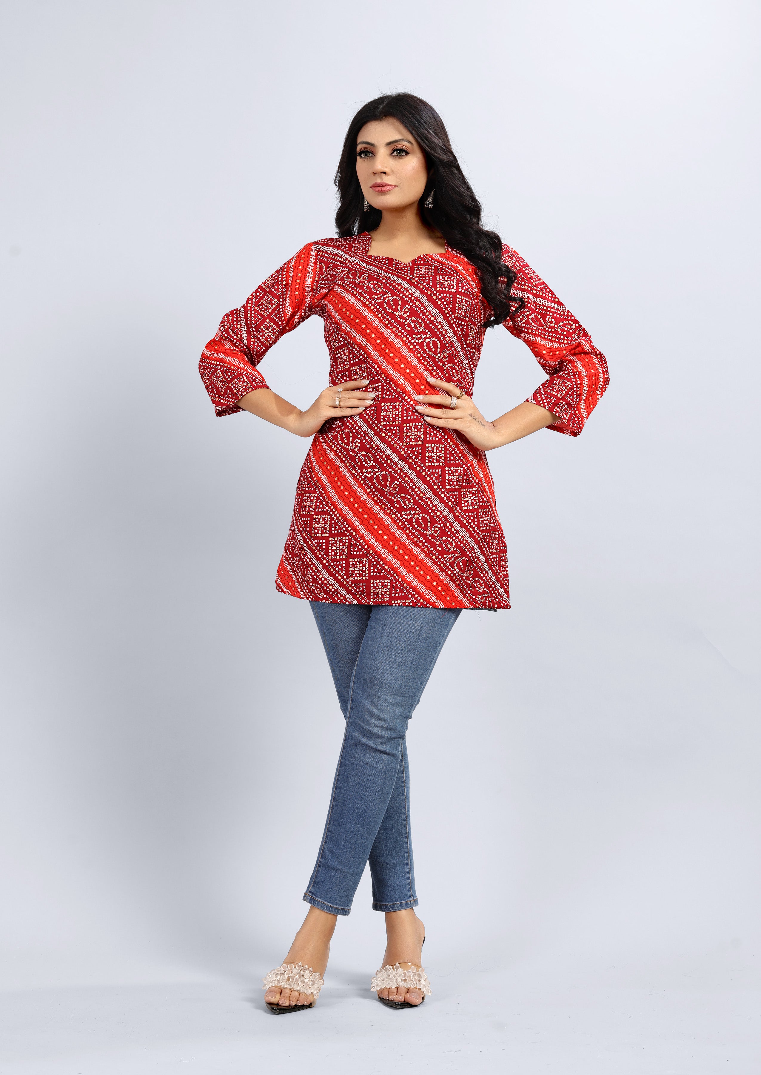 women three quarter sleeve straight kurti