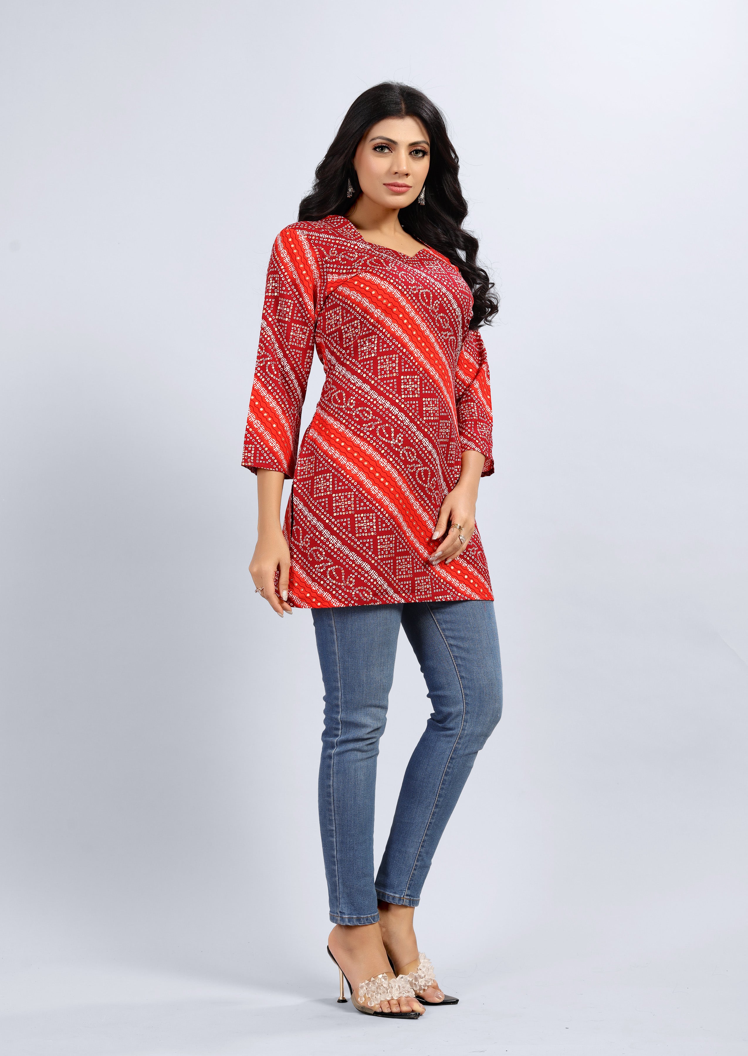 women three quarter sleeve straight kurti