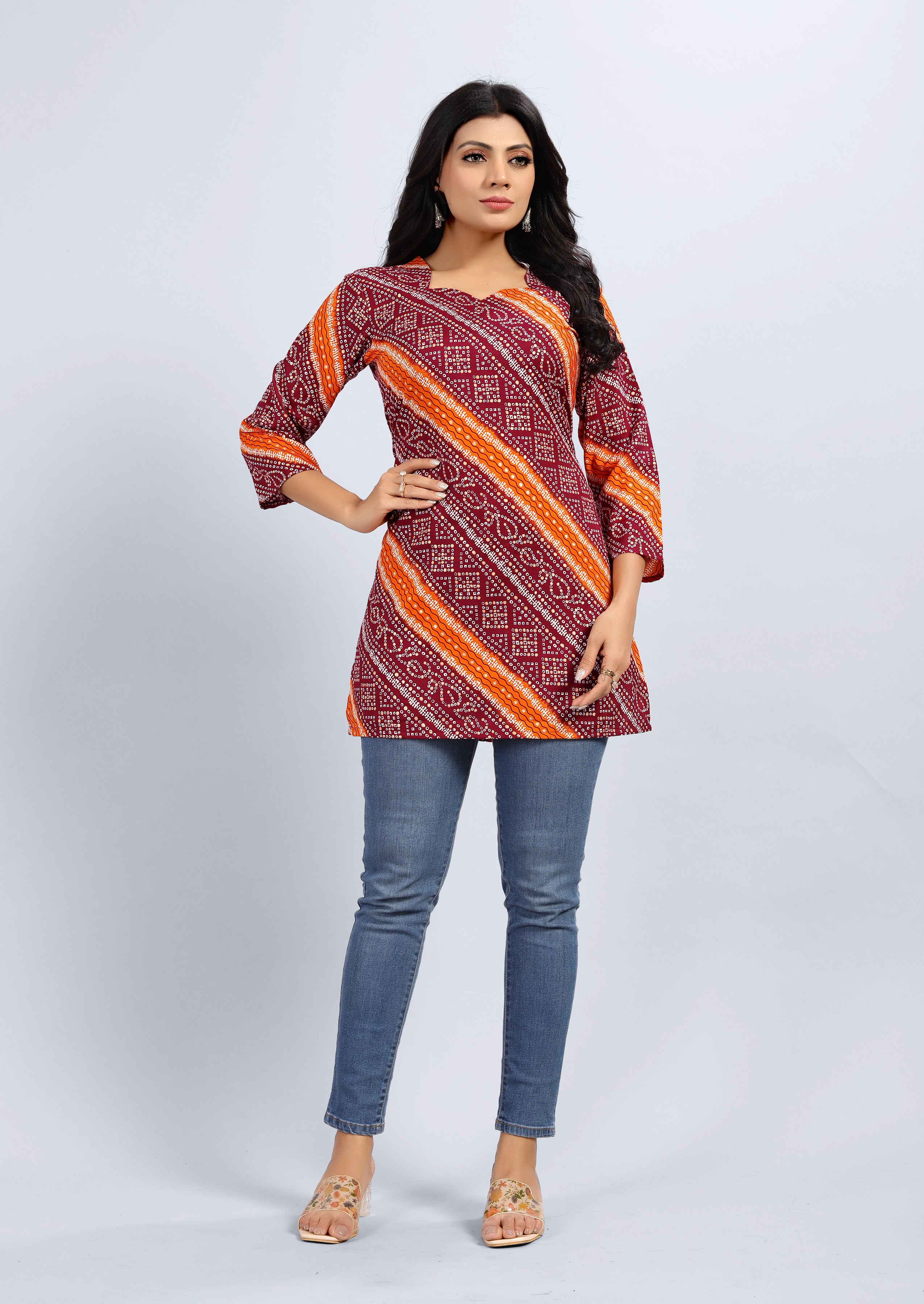 women three quarter sleeve straight kurti