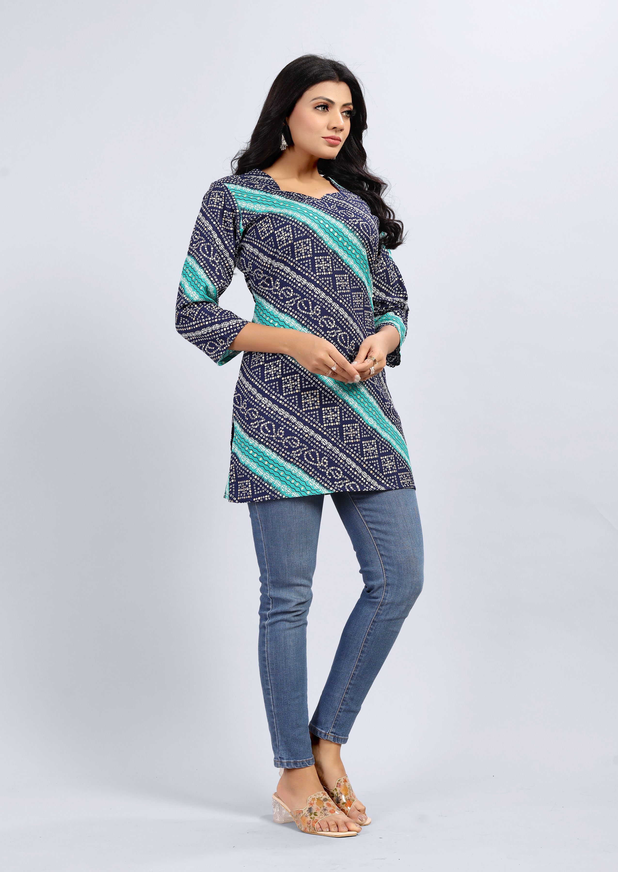women three quarter sleeve straight kurti
