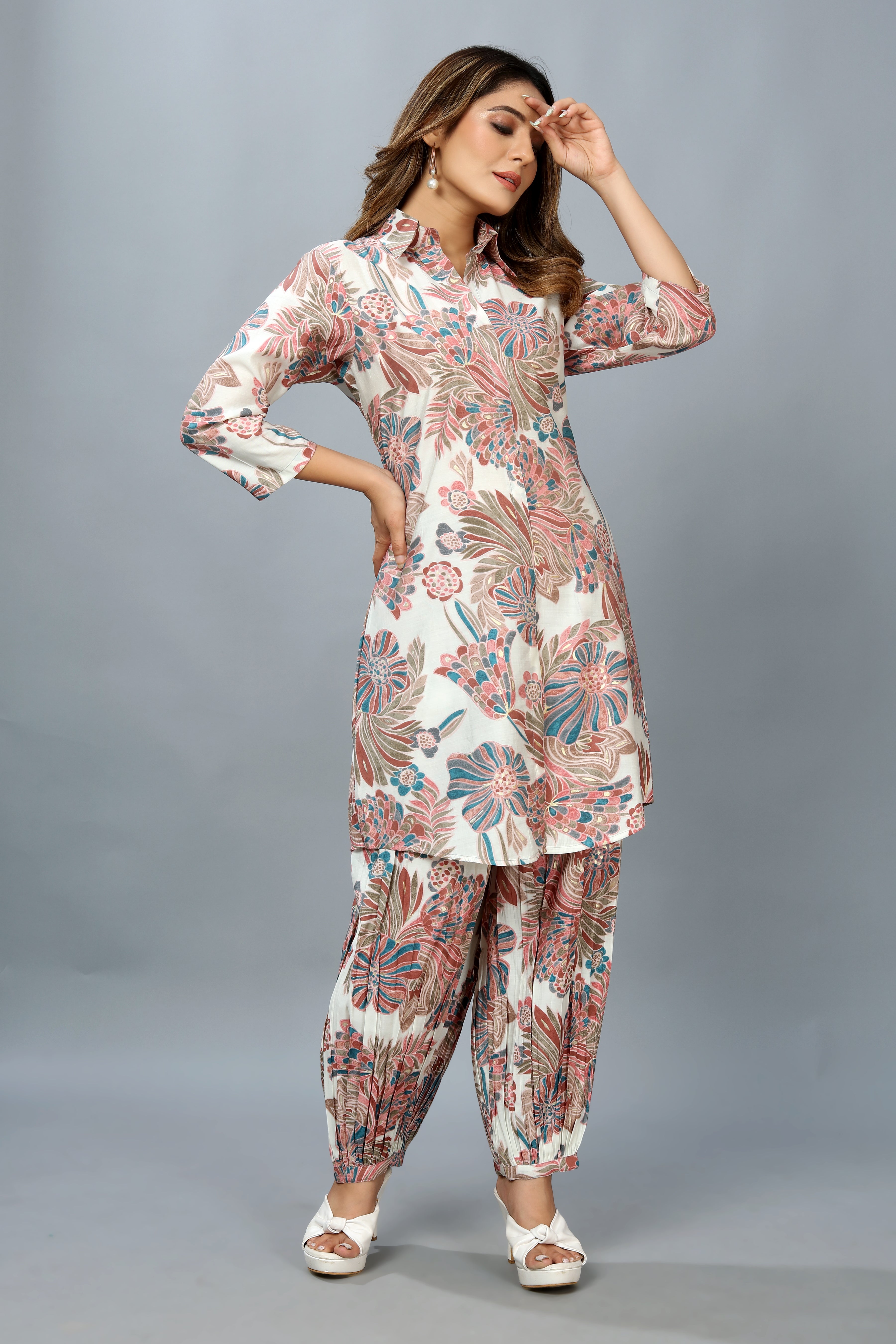 multi colored floral printed co-ord set