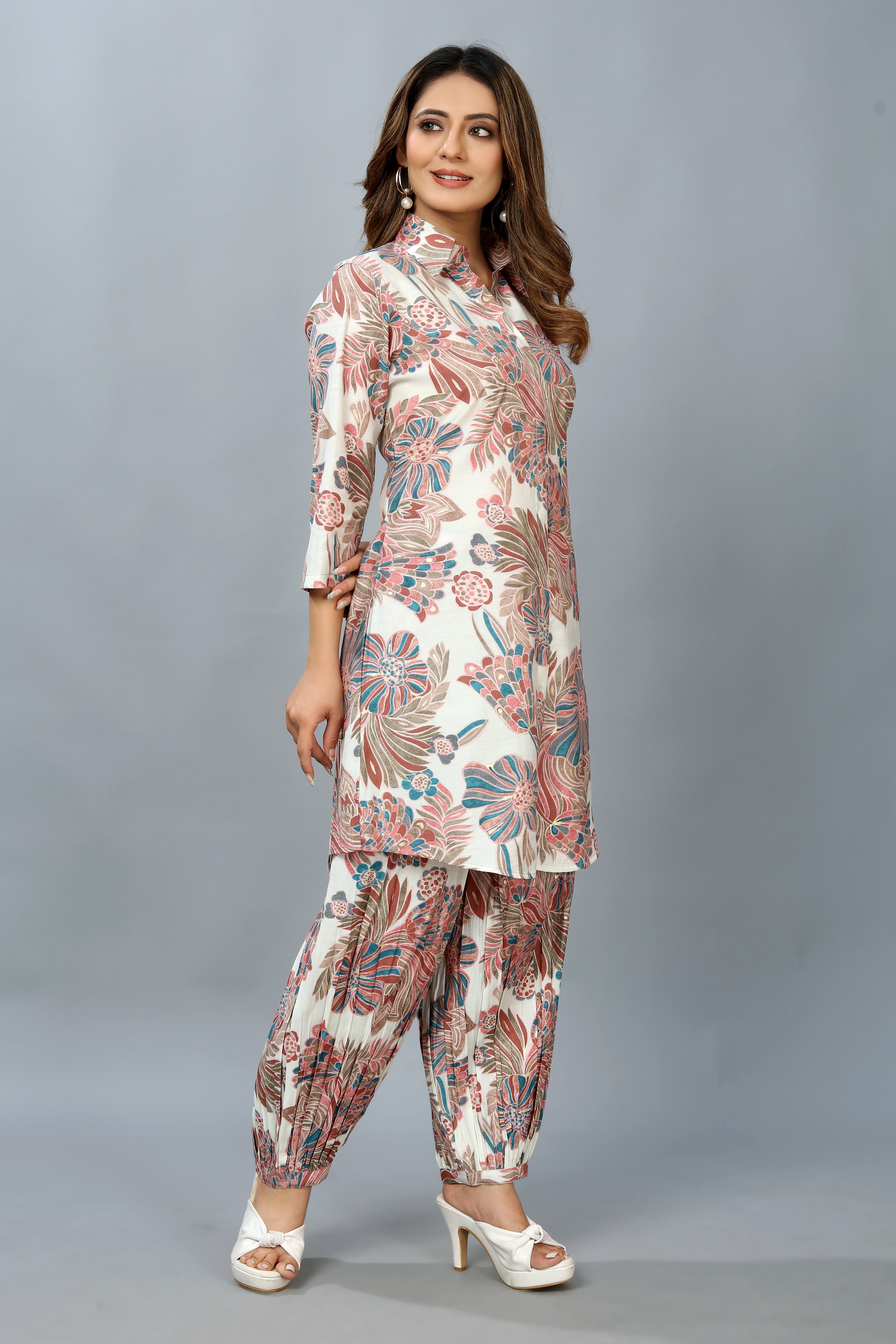 multi colored floral printed co-ord set