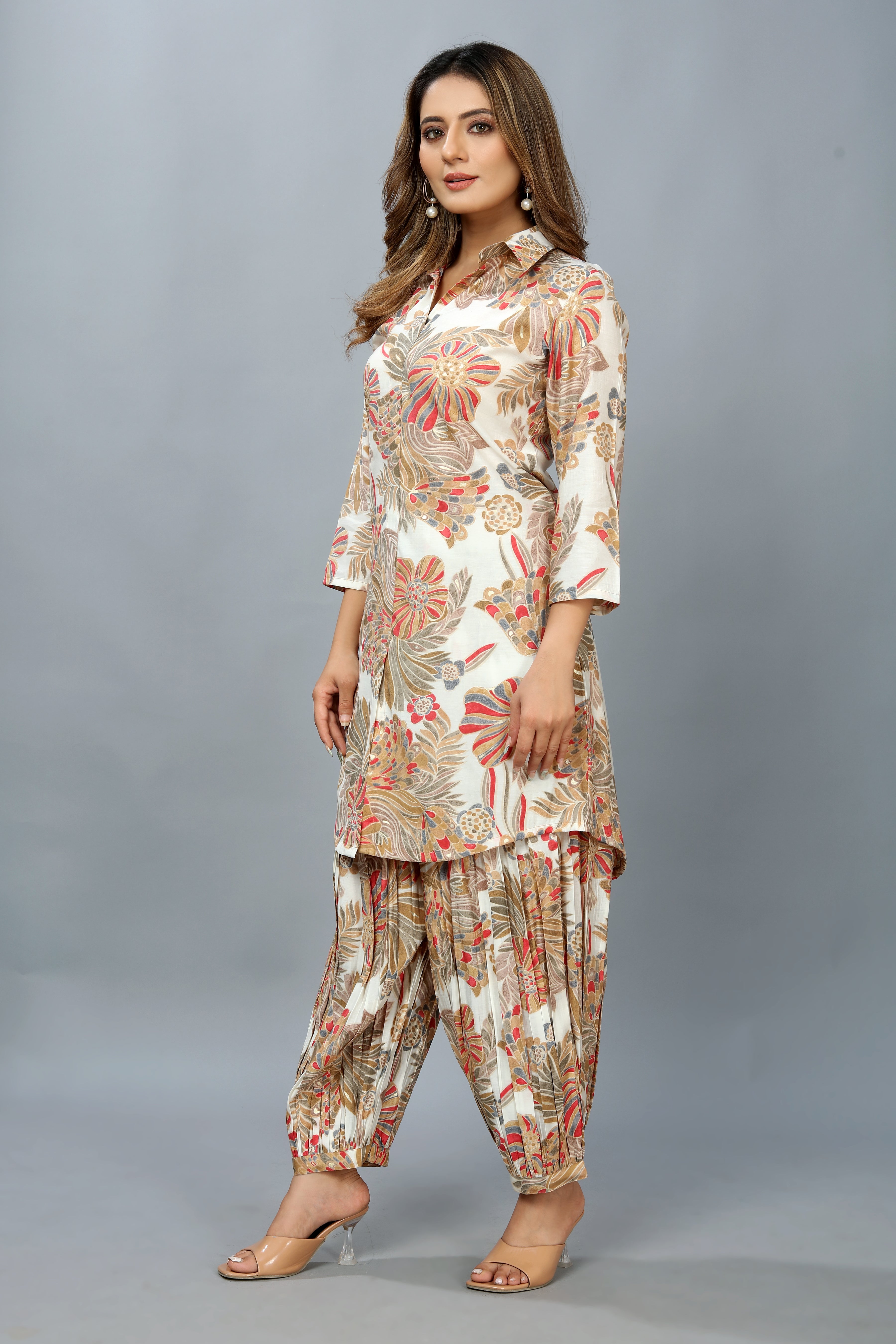 multi colored floral printed co-ord set