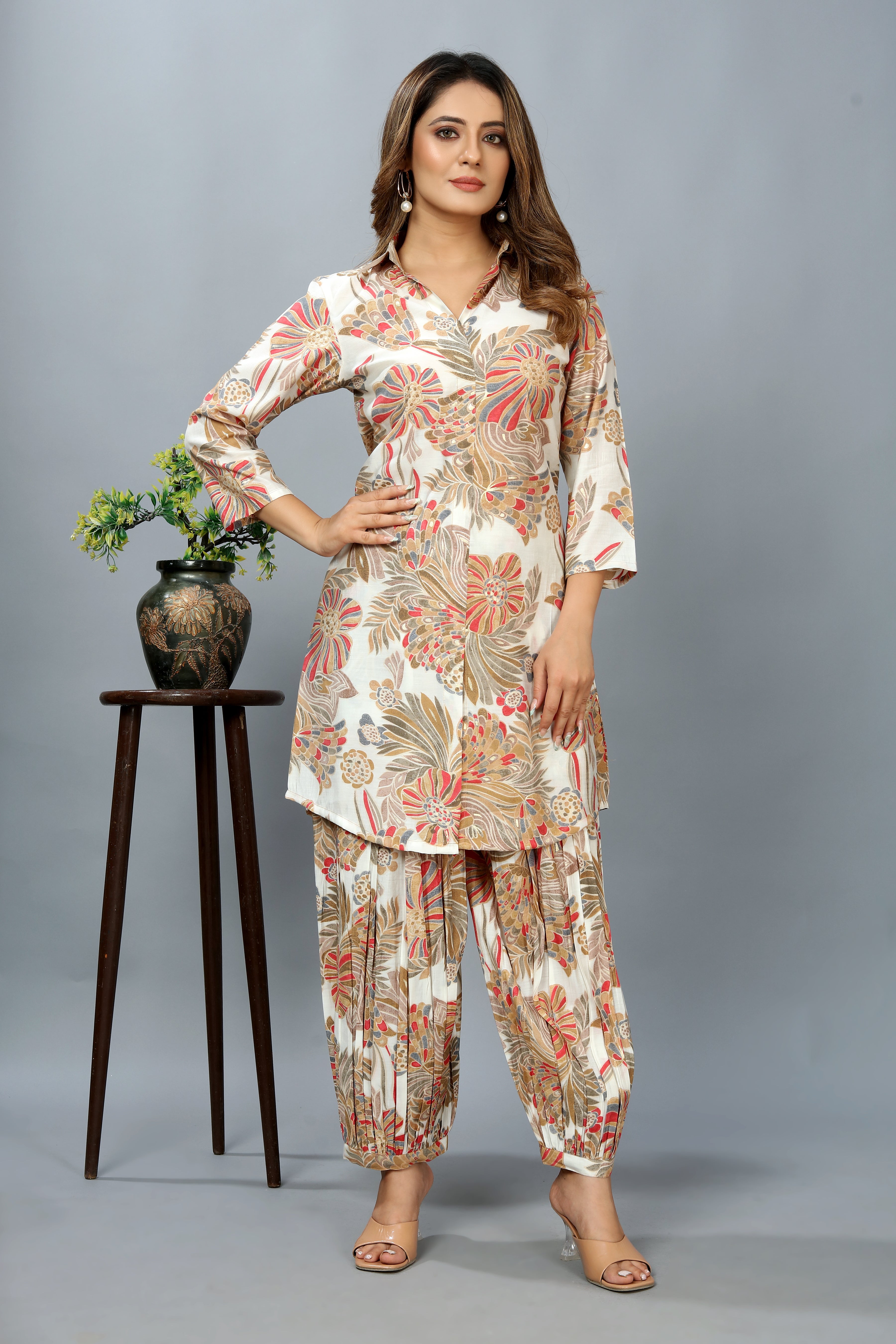 multi colored floral printed co-ord set