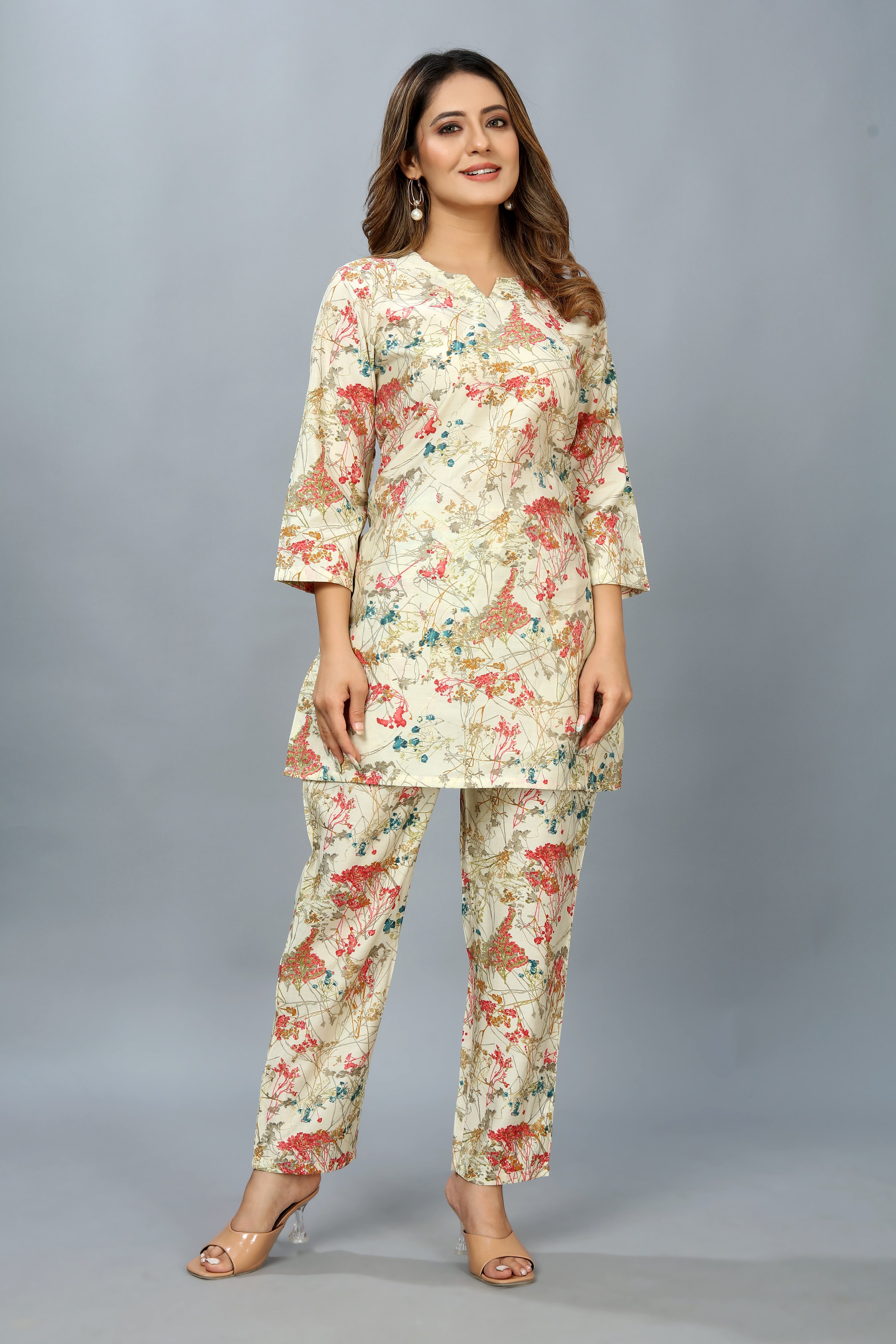 cream printed co-ord set