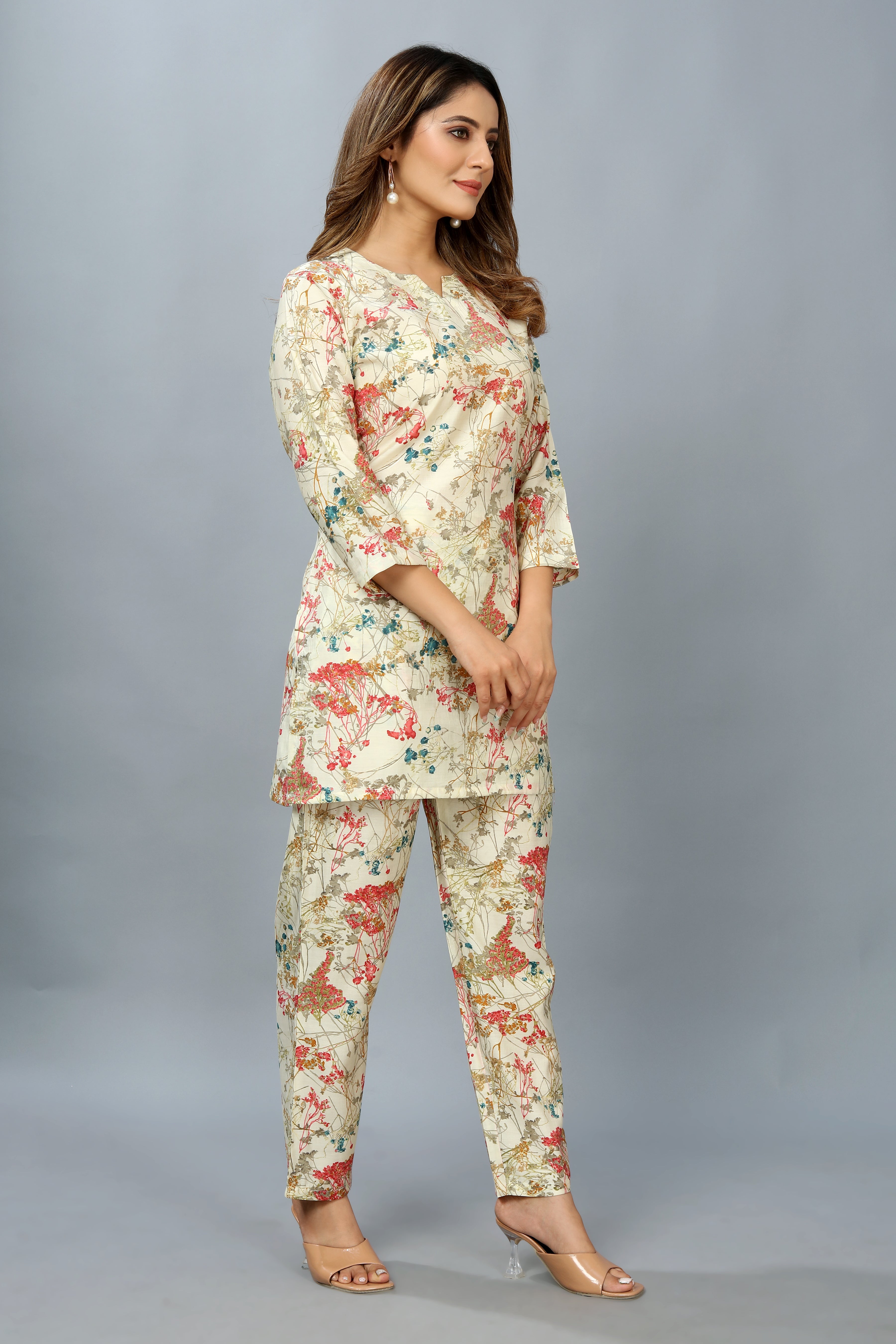 cream printed co-ord set