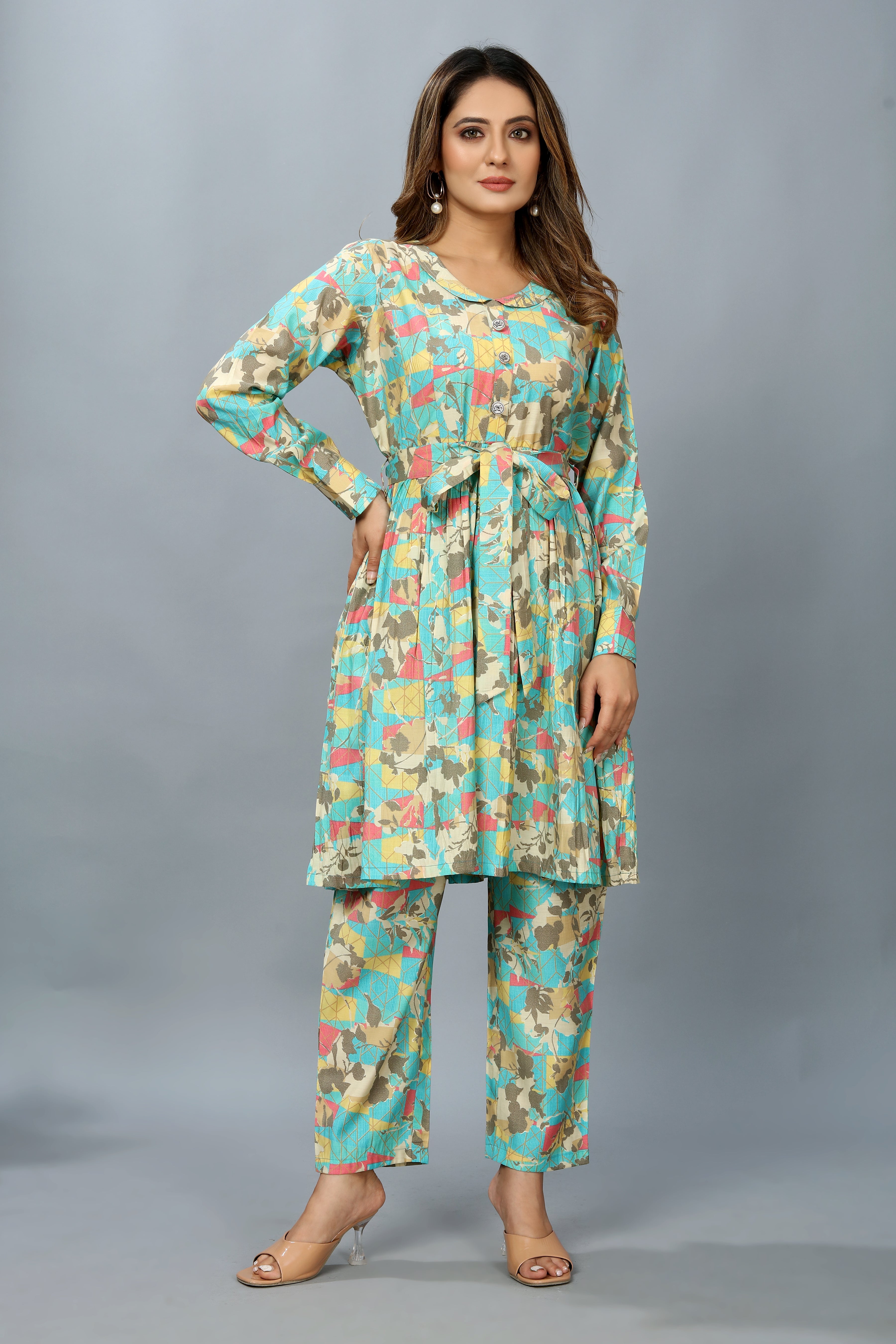 turquoise printed co-ord set