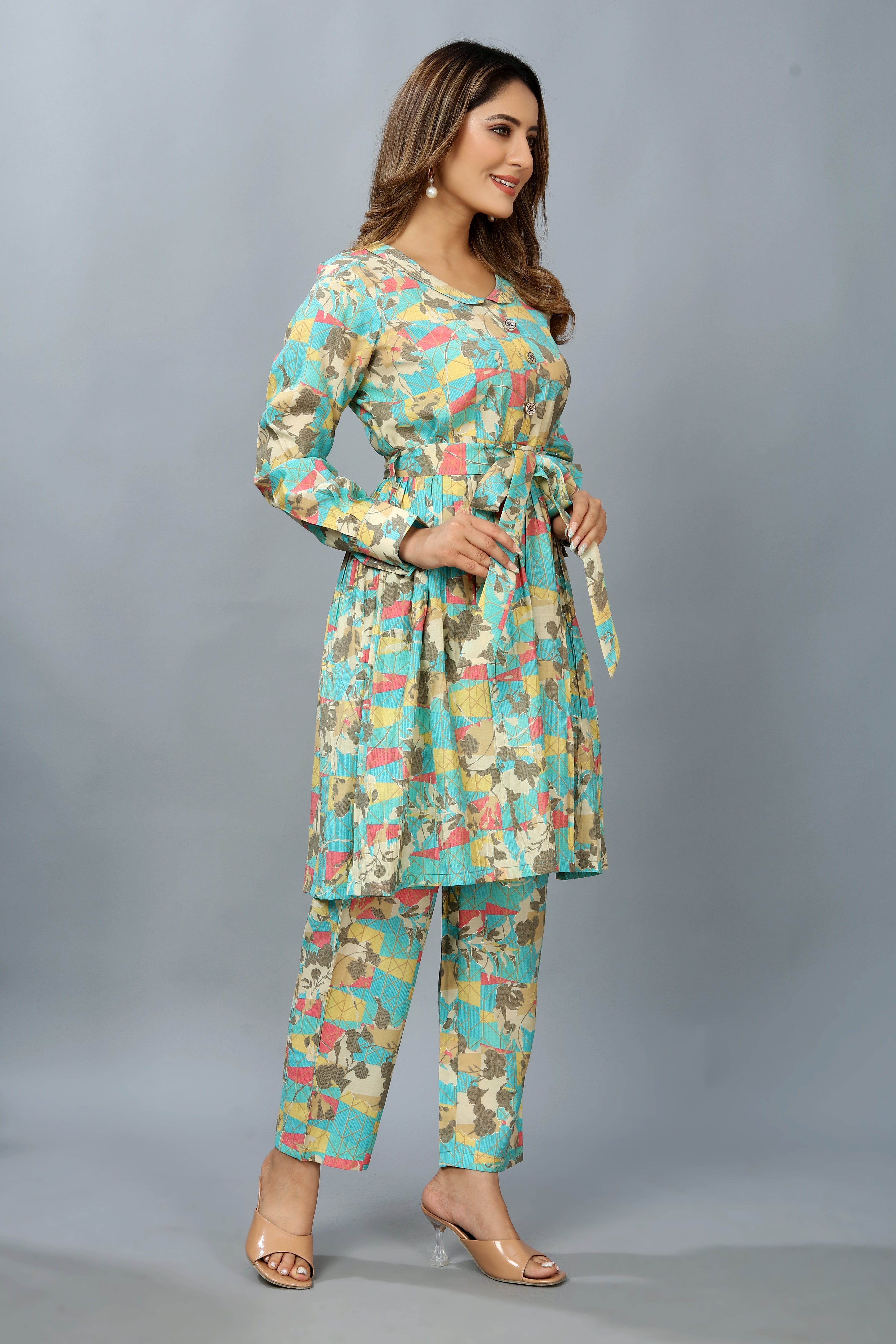 turquoise printed co-ord set