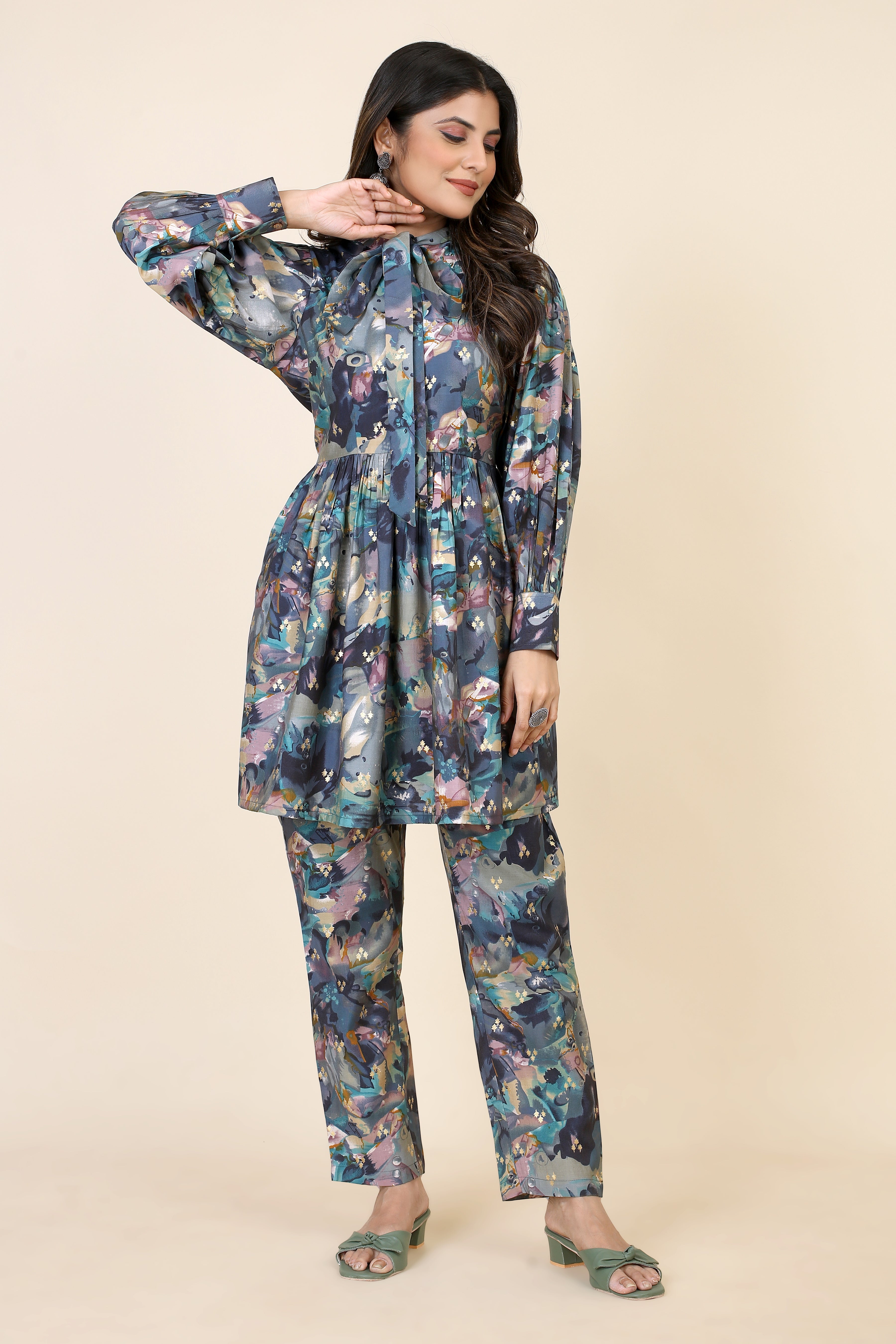 blue printed co-ord set