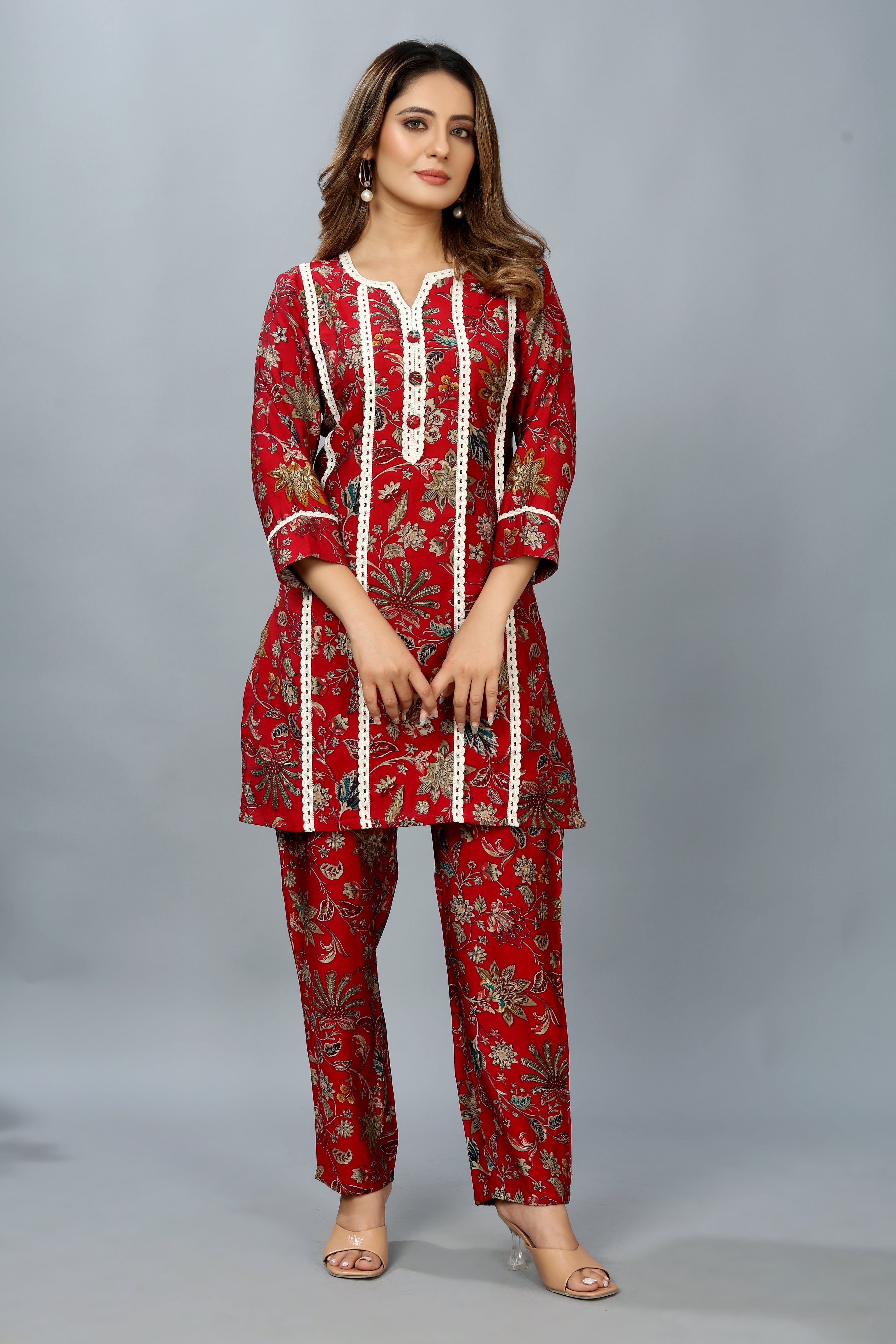 red printed co-ord set