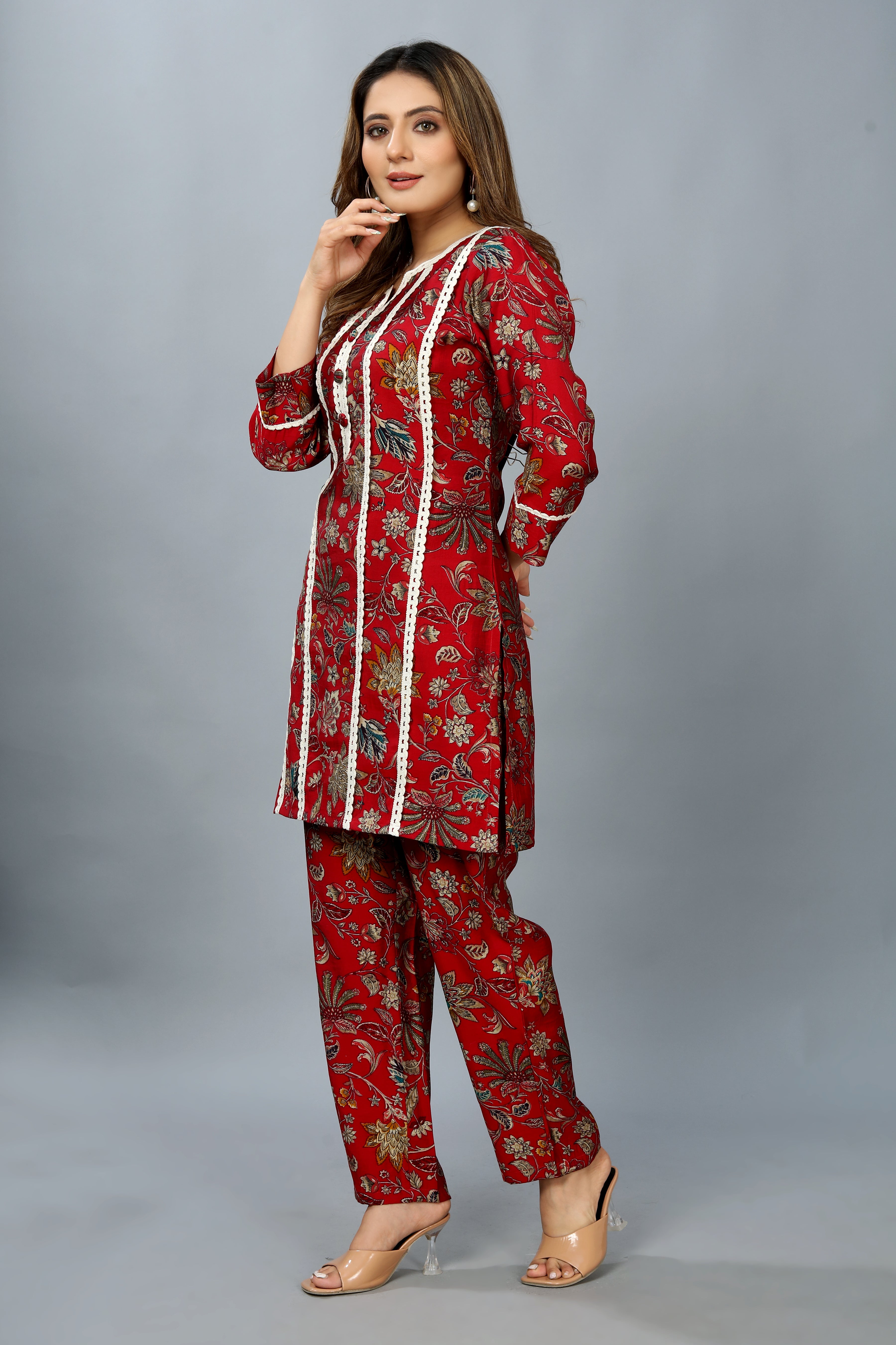 red printed co-ord set