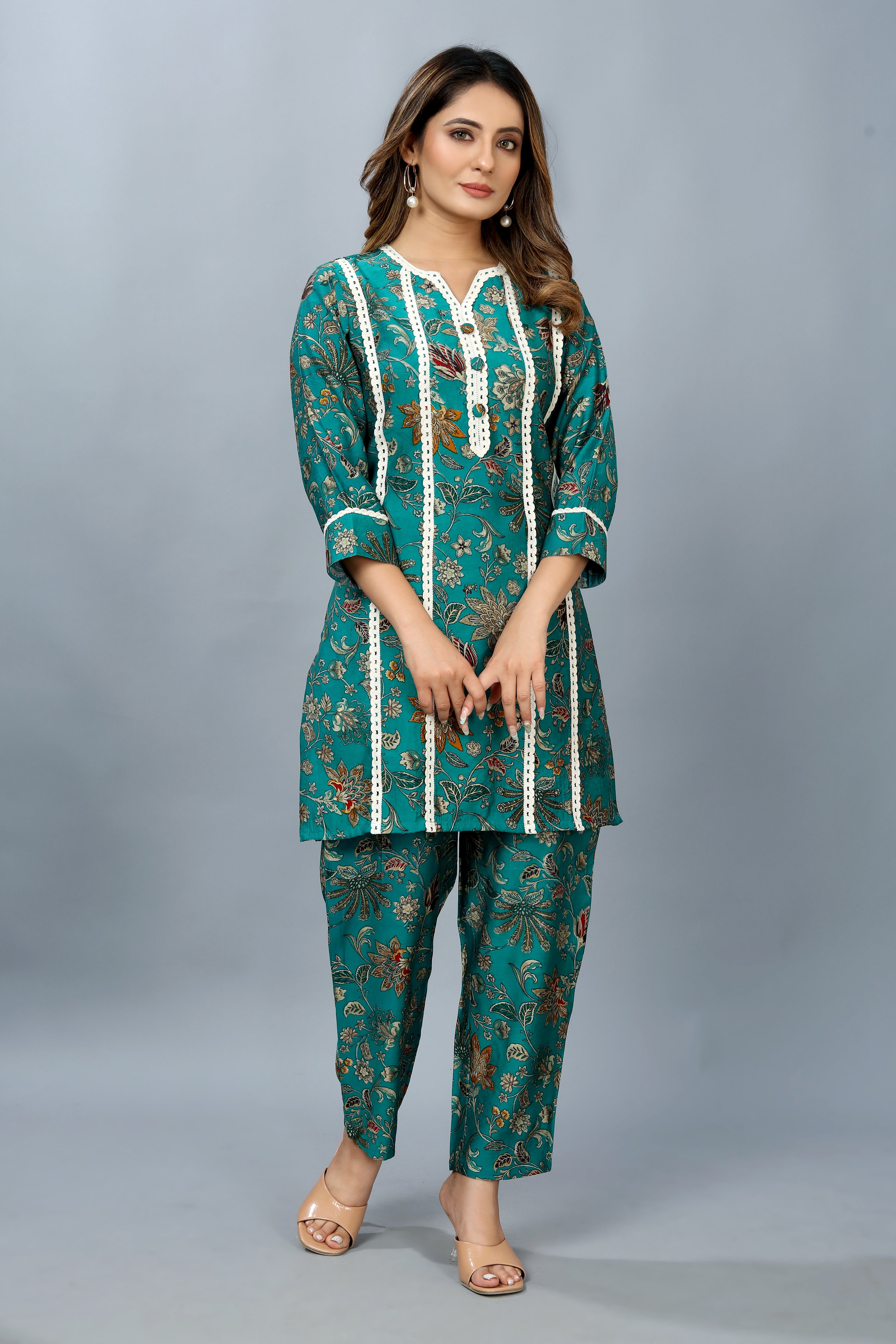 bottle green printed co-ord set