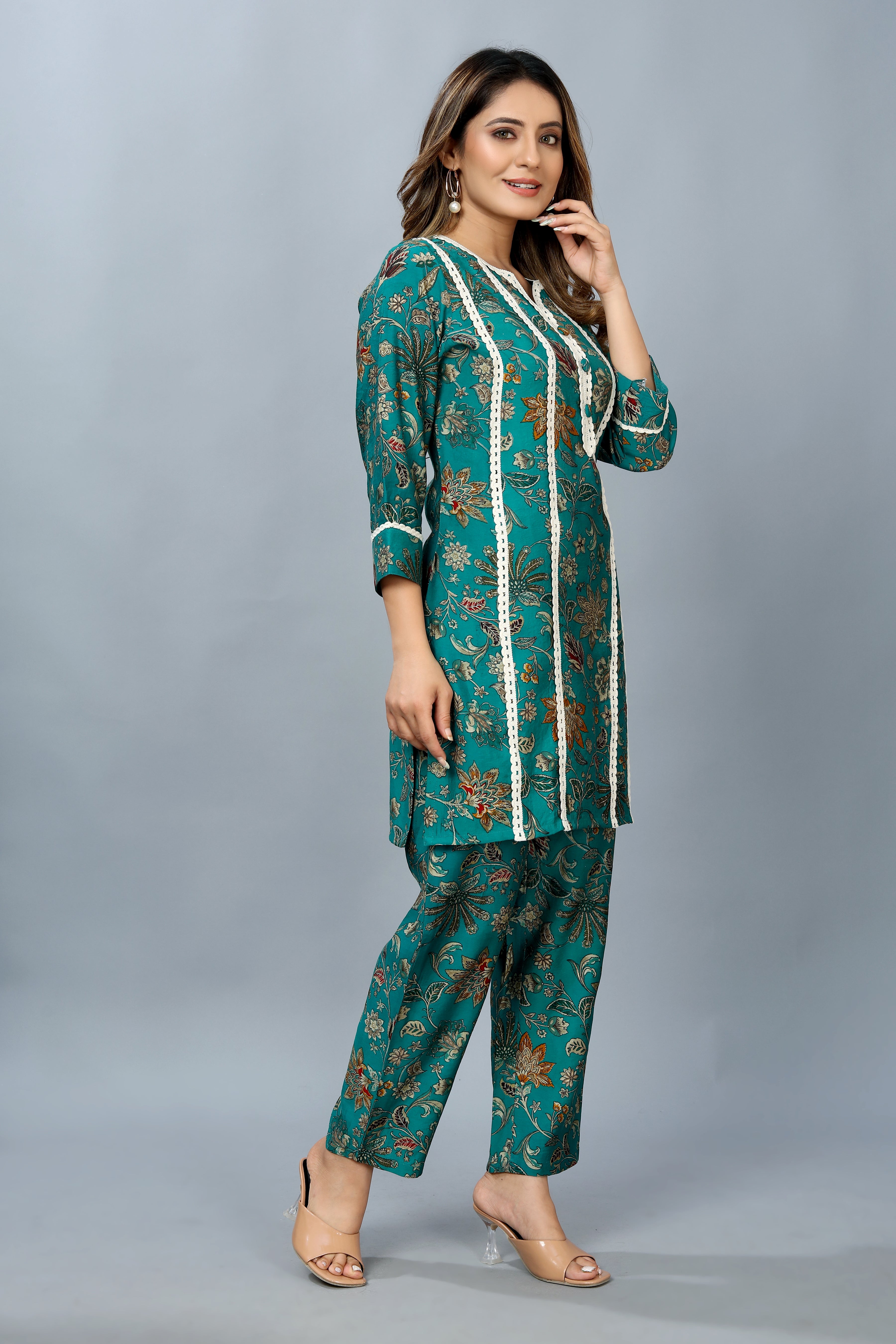 bottle green printed co-ord set