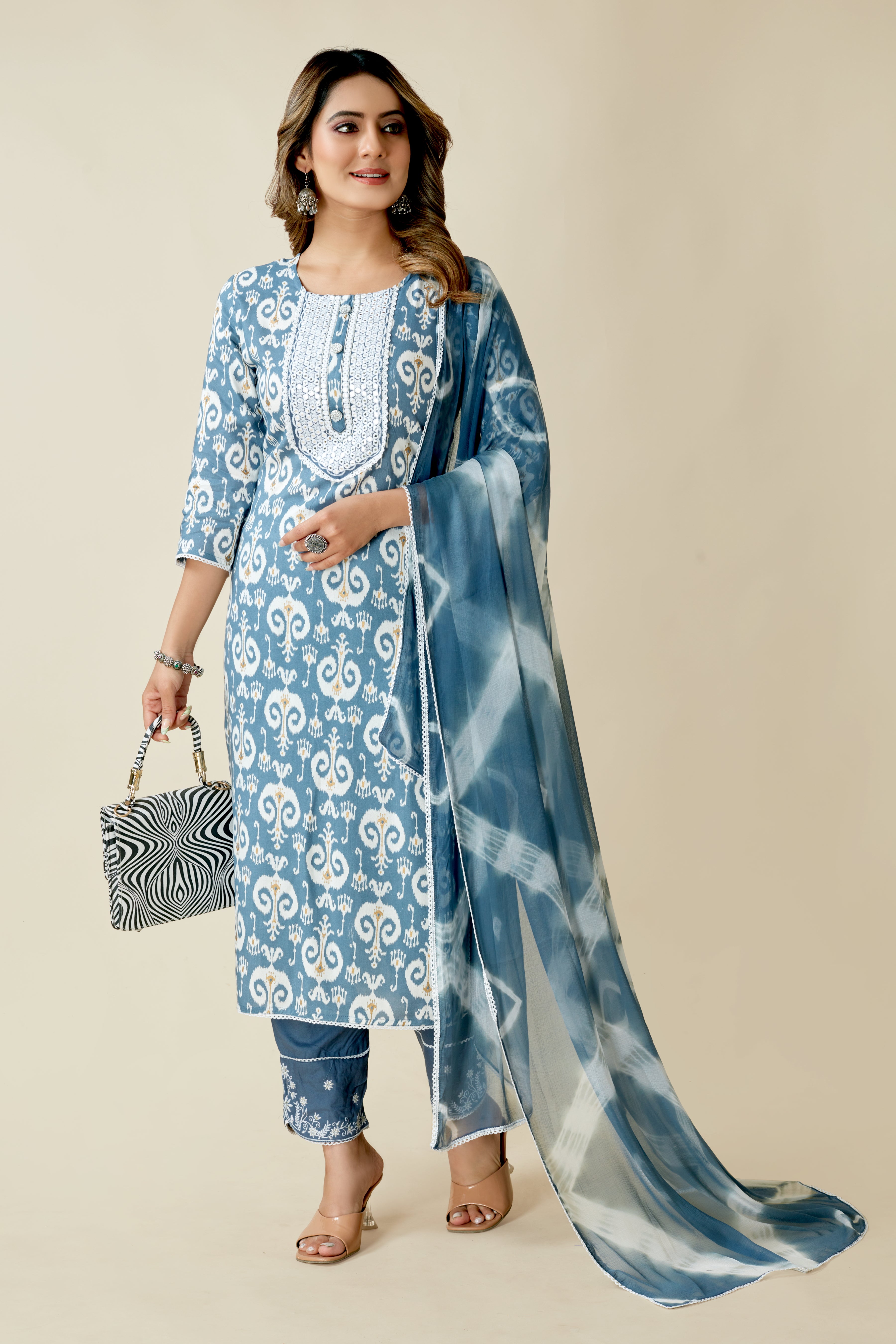 blue colored kurta pant set