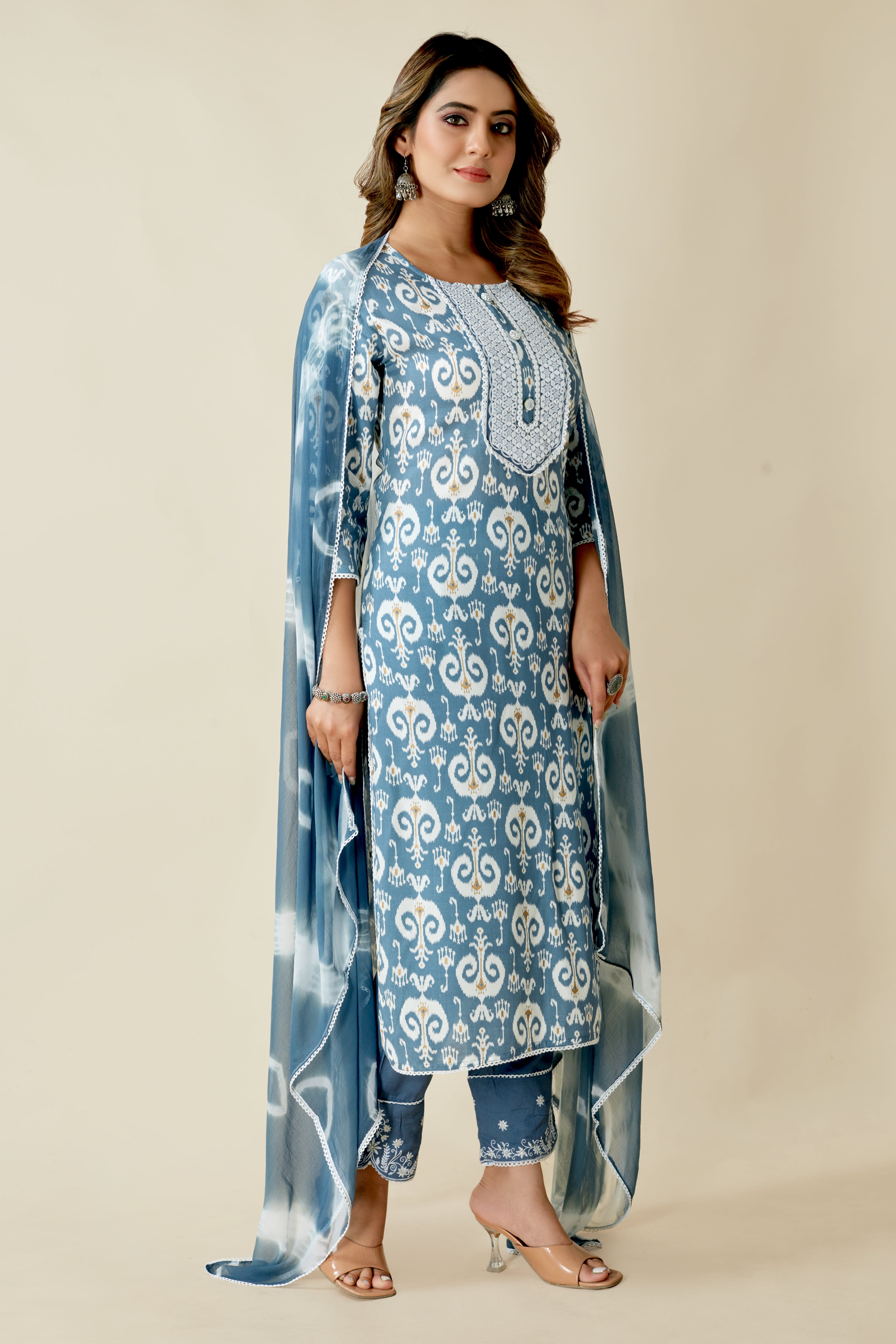 blue colored kurta pant set