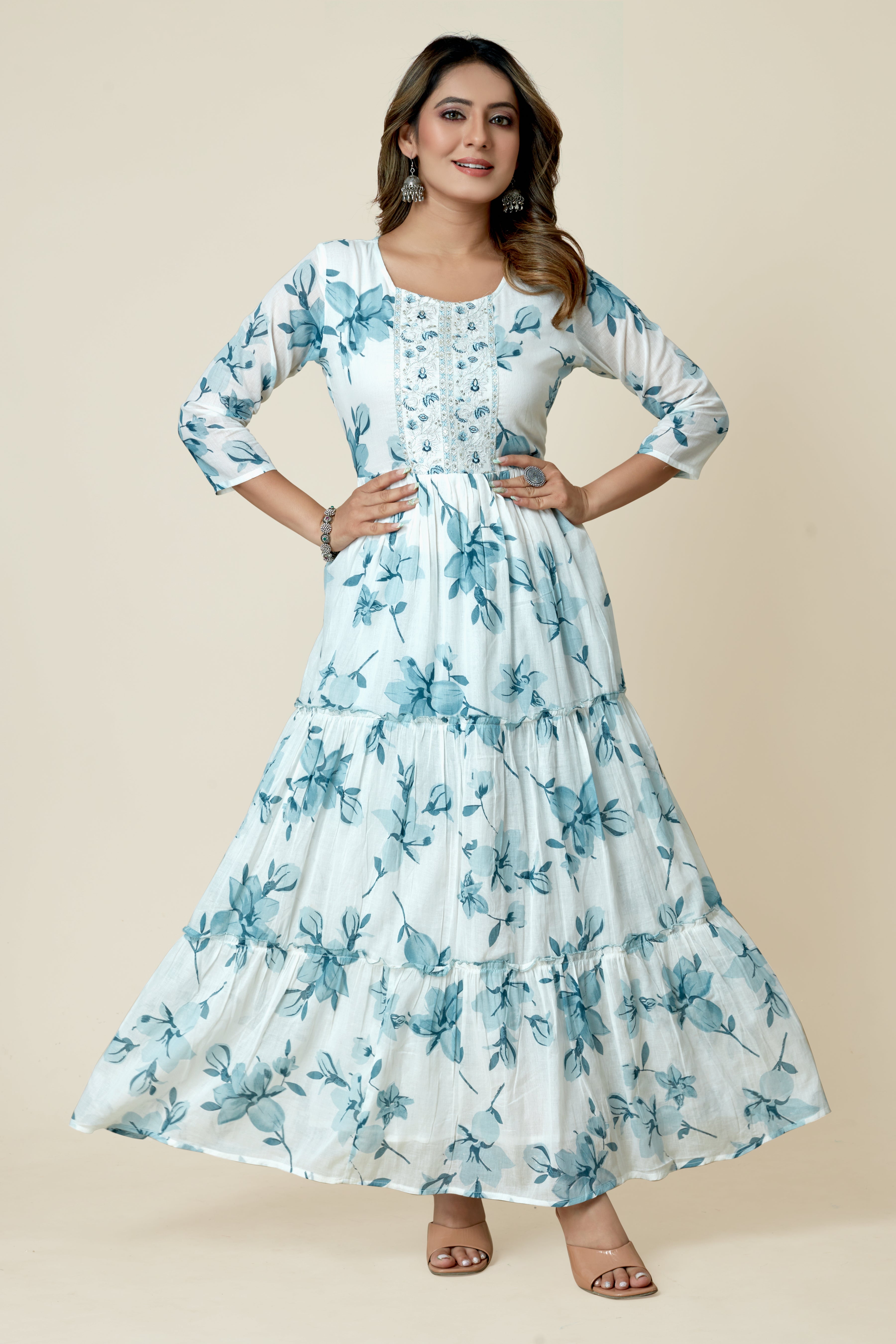 blue colored flared kurta