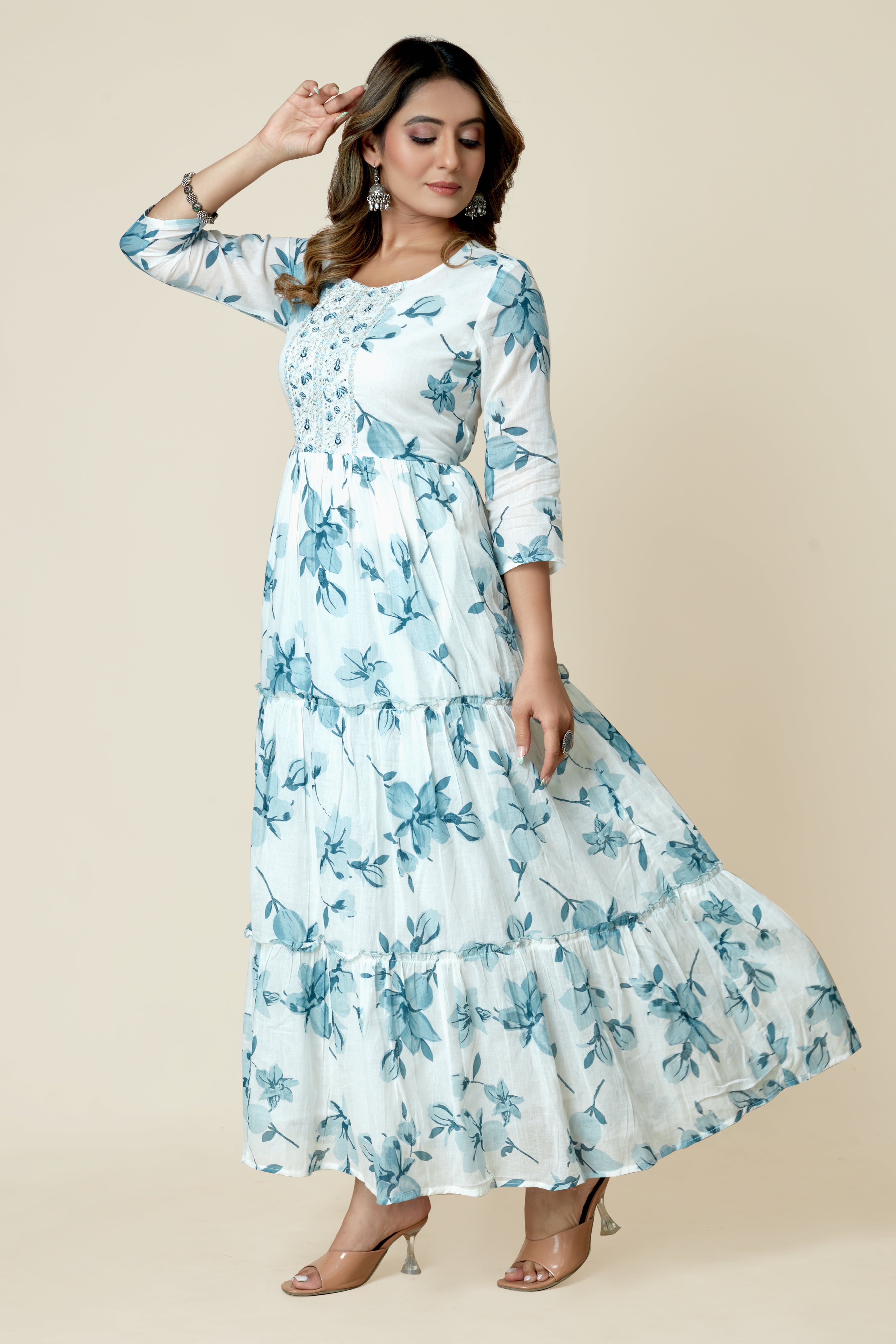 blue colored flared kurta