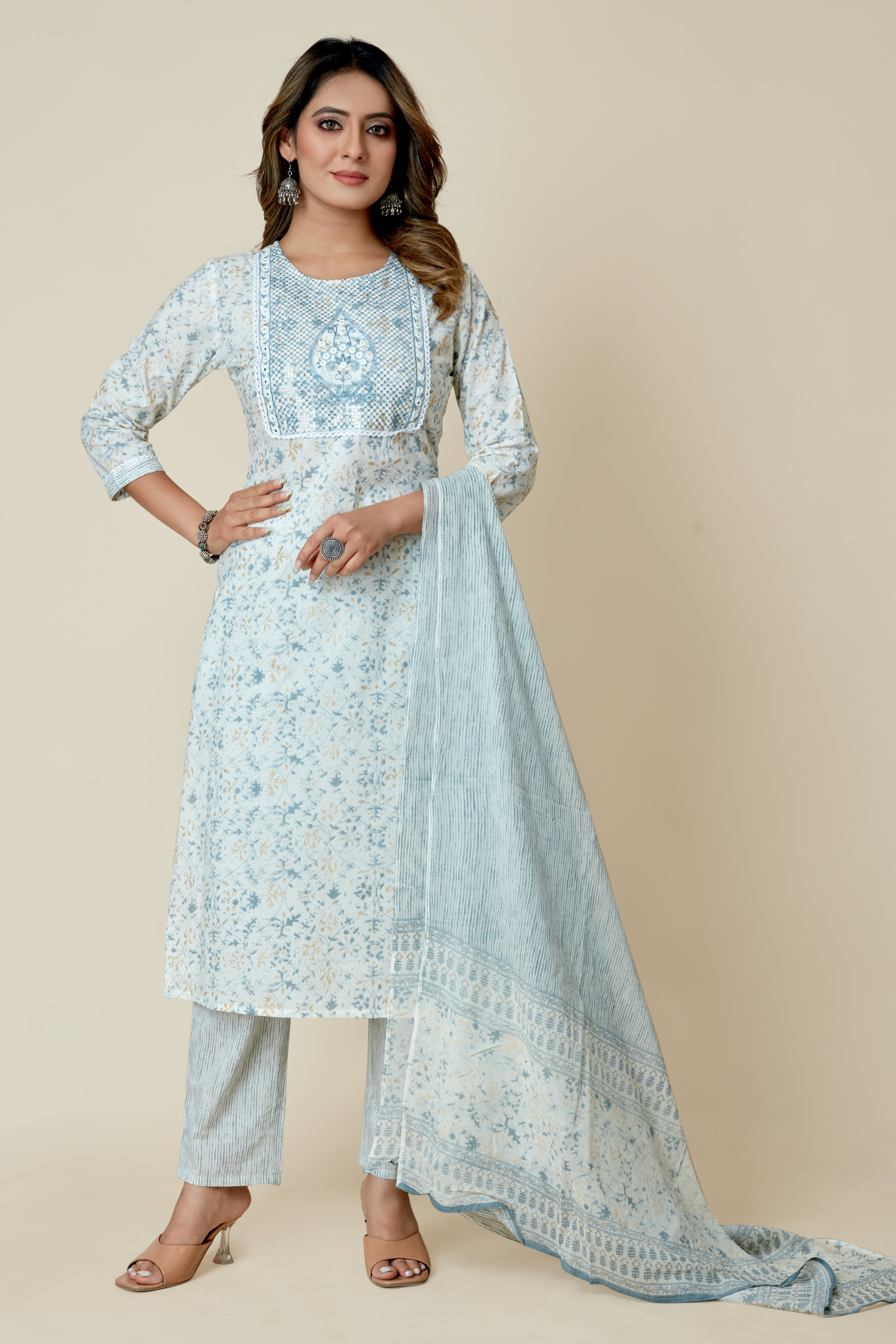 white colored kurta pant set