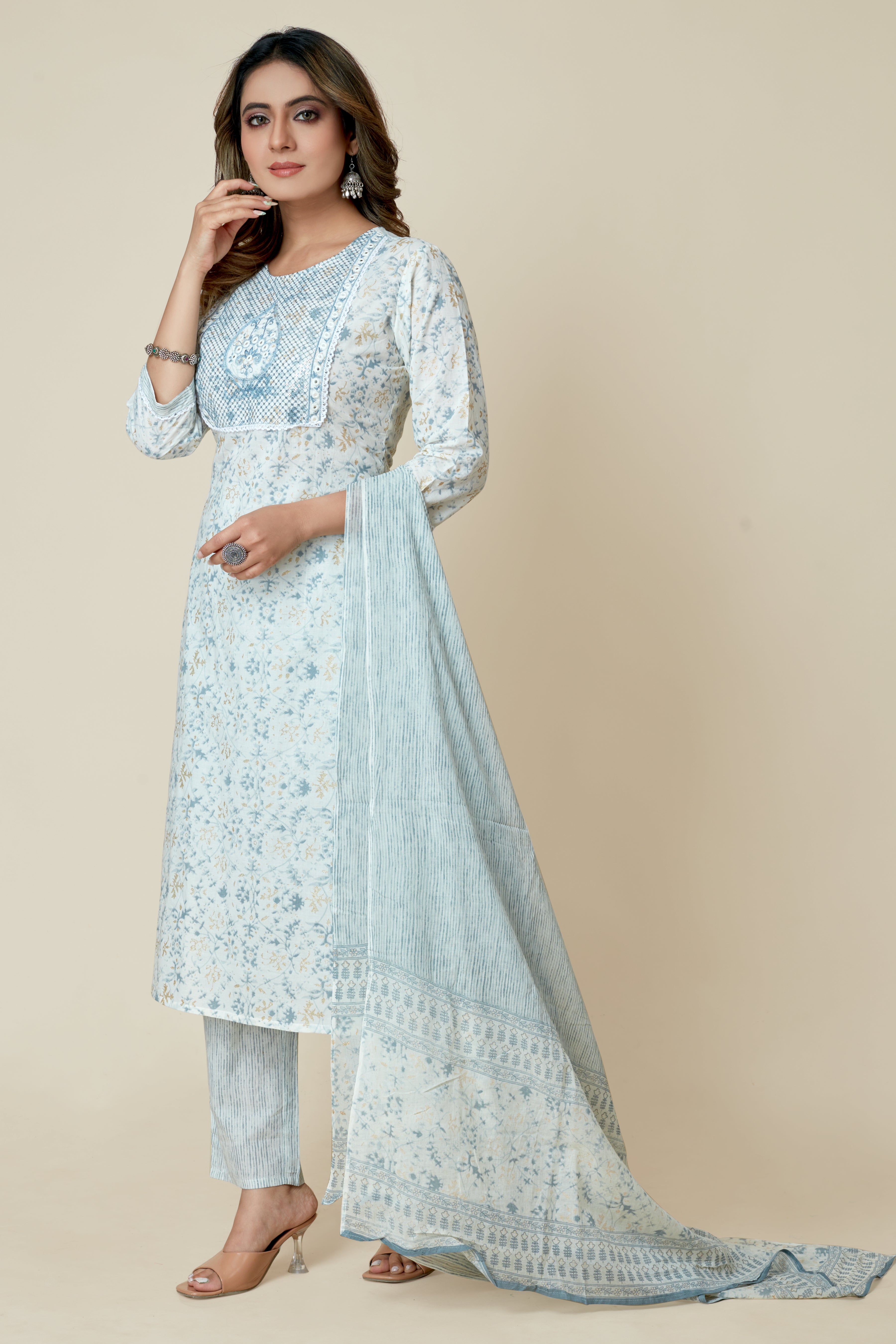 white colored kurta pant set