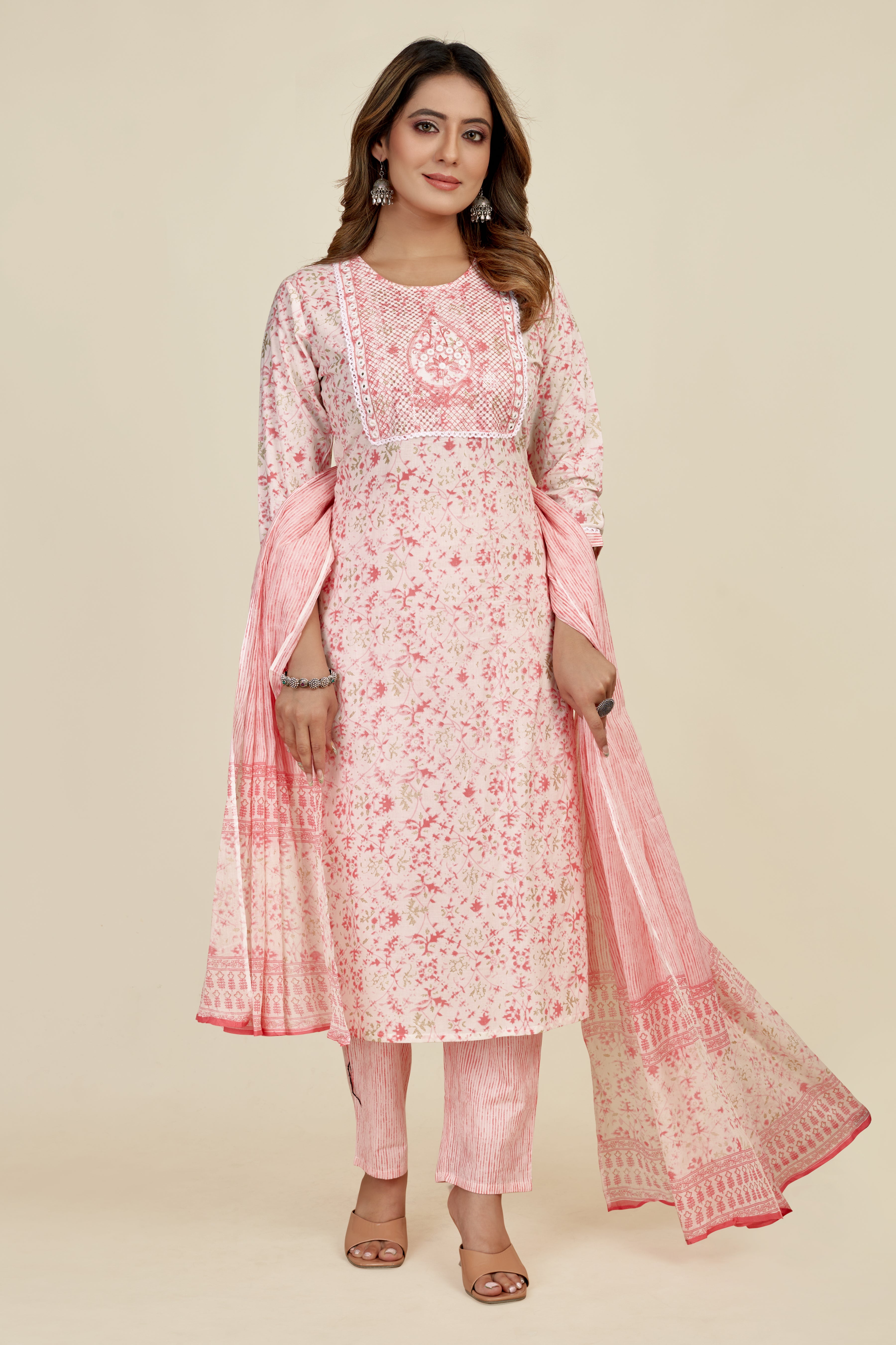 peach colored kurta pant set