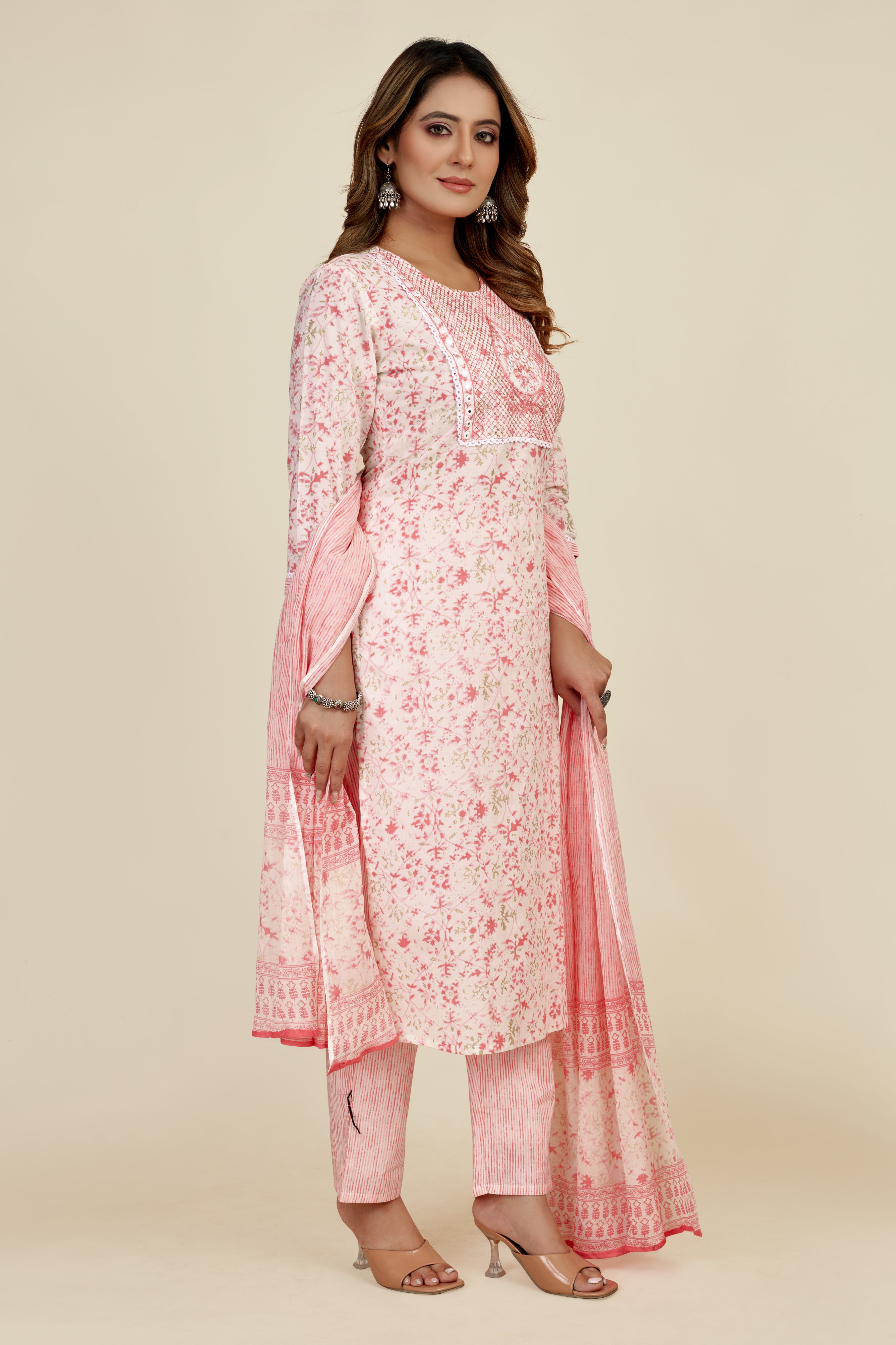 peach colored kurta pant set