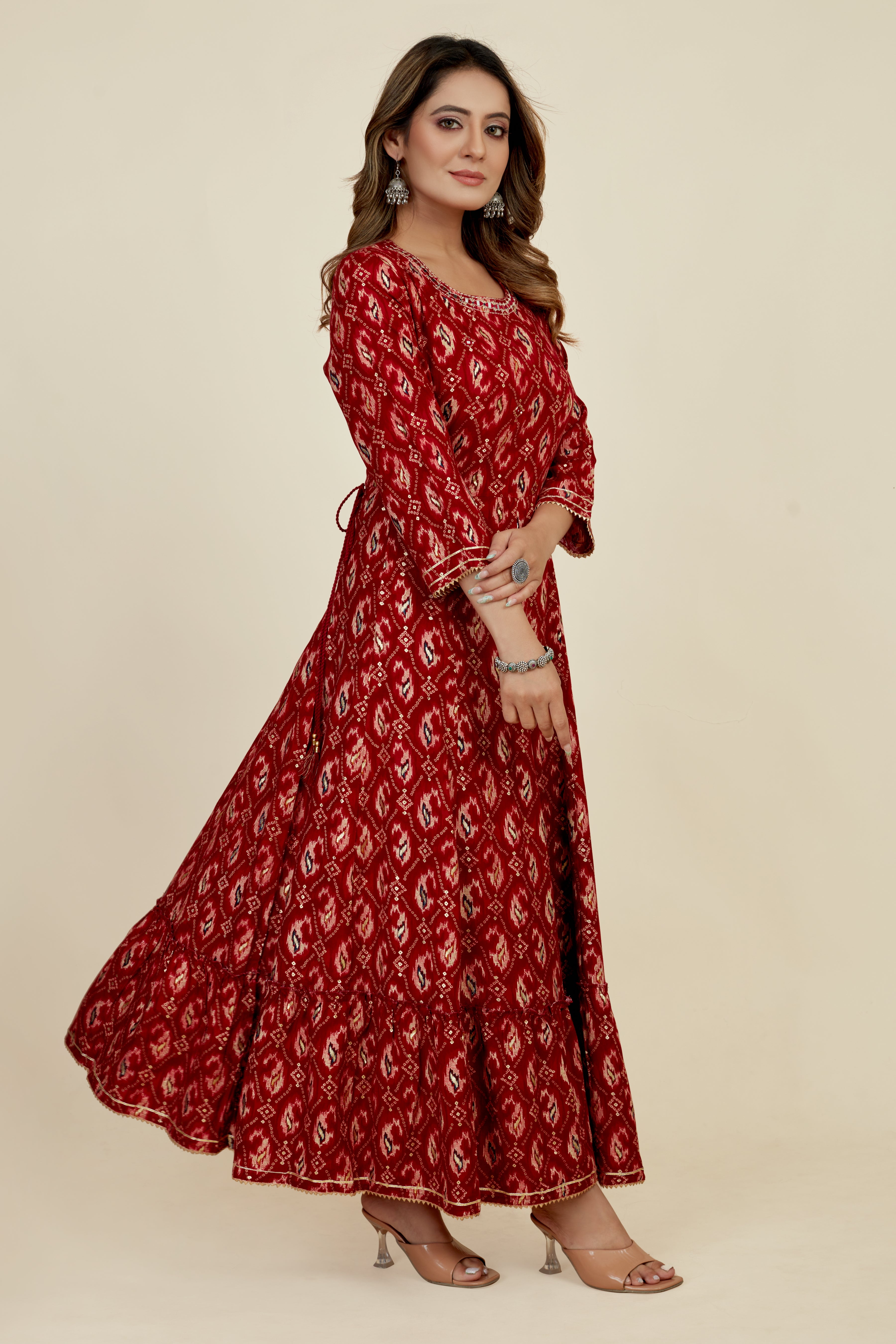 maroon colored flared kurta