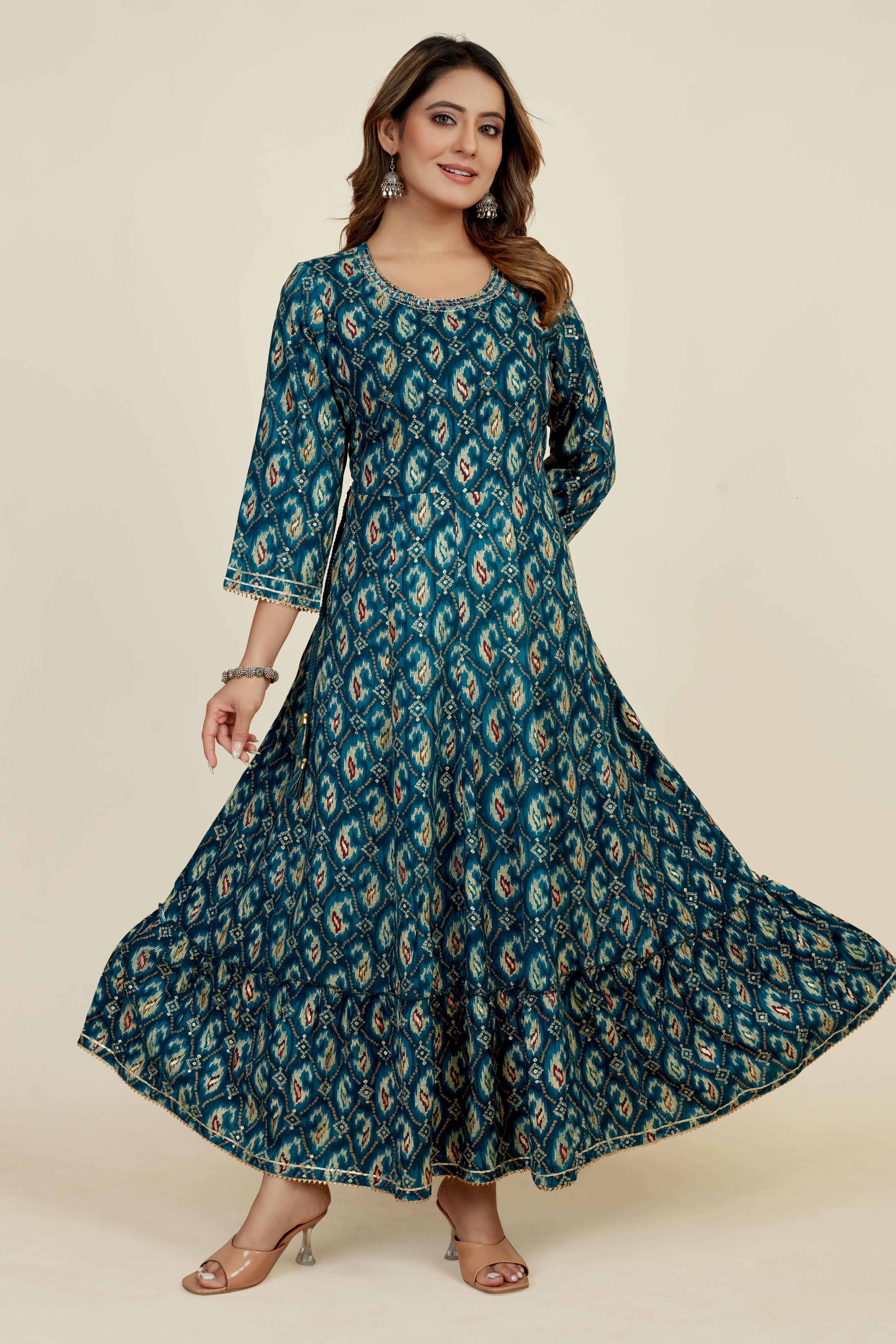 teal colored flared kurta