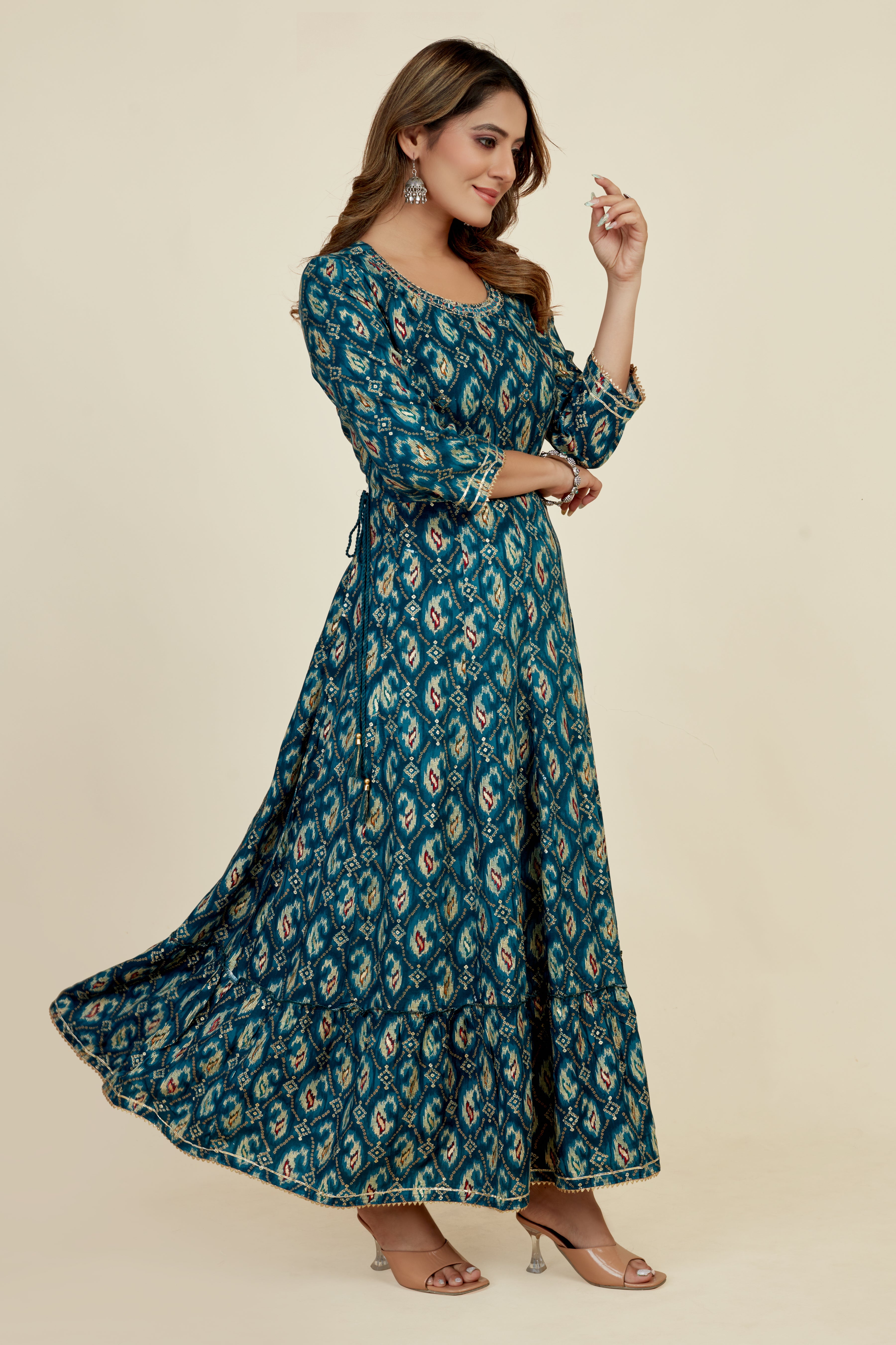 teal colored flared kurta