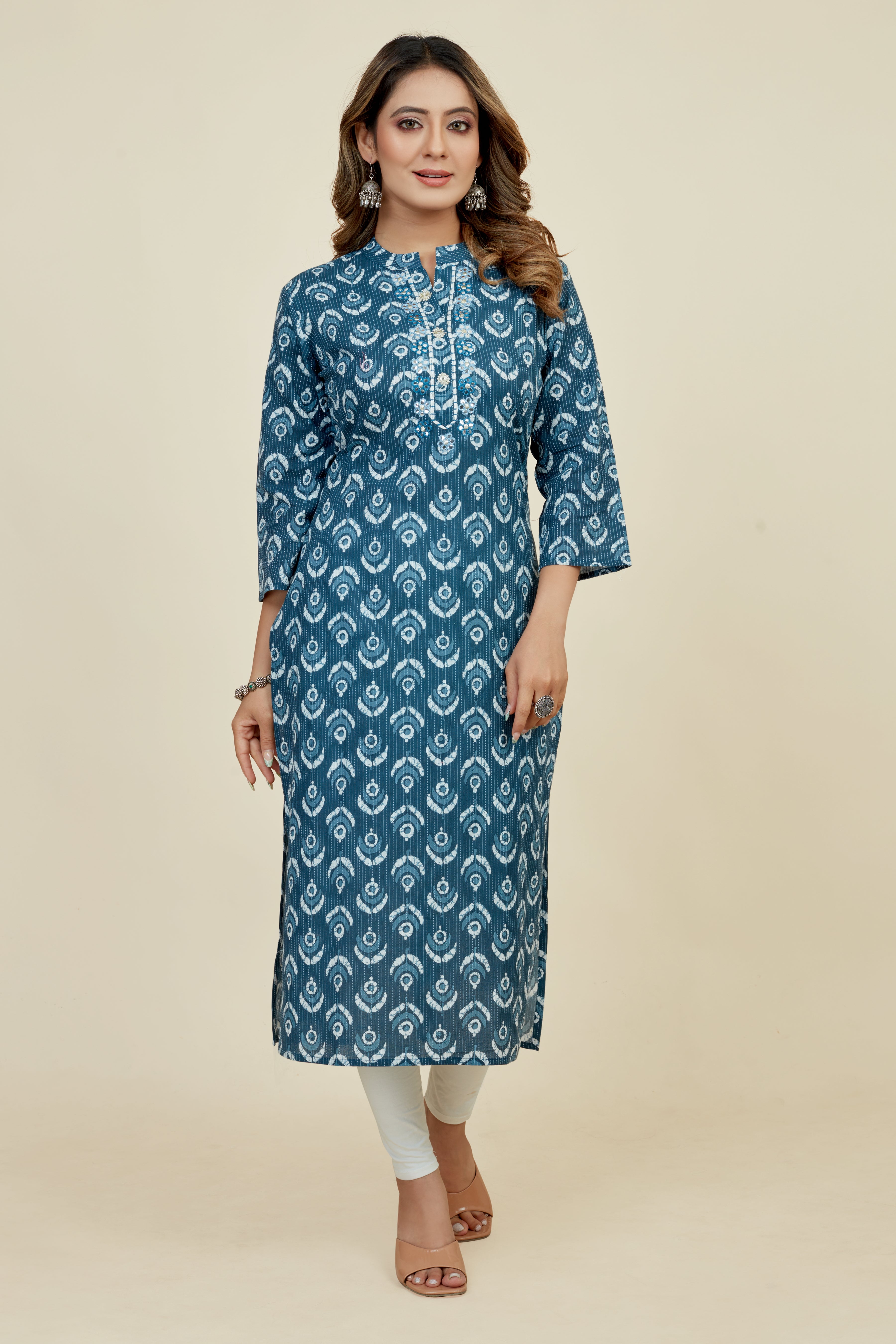 teal colored straight kurta