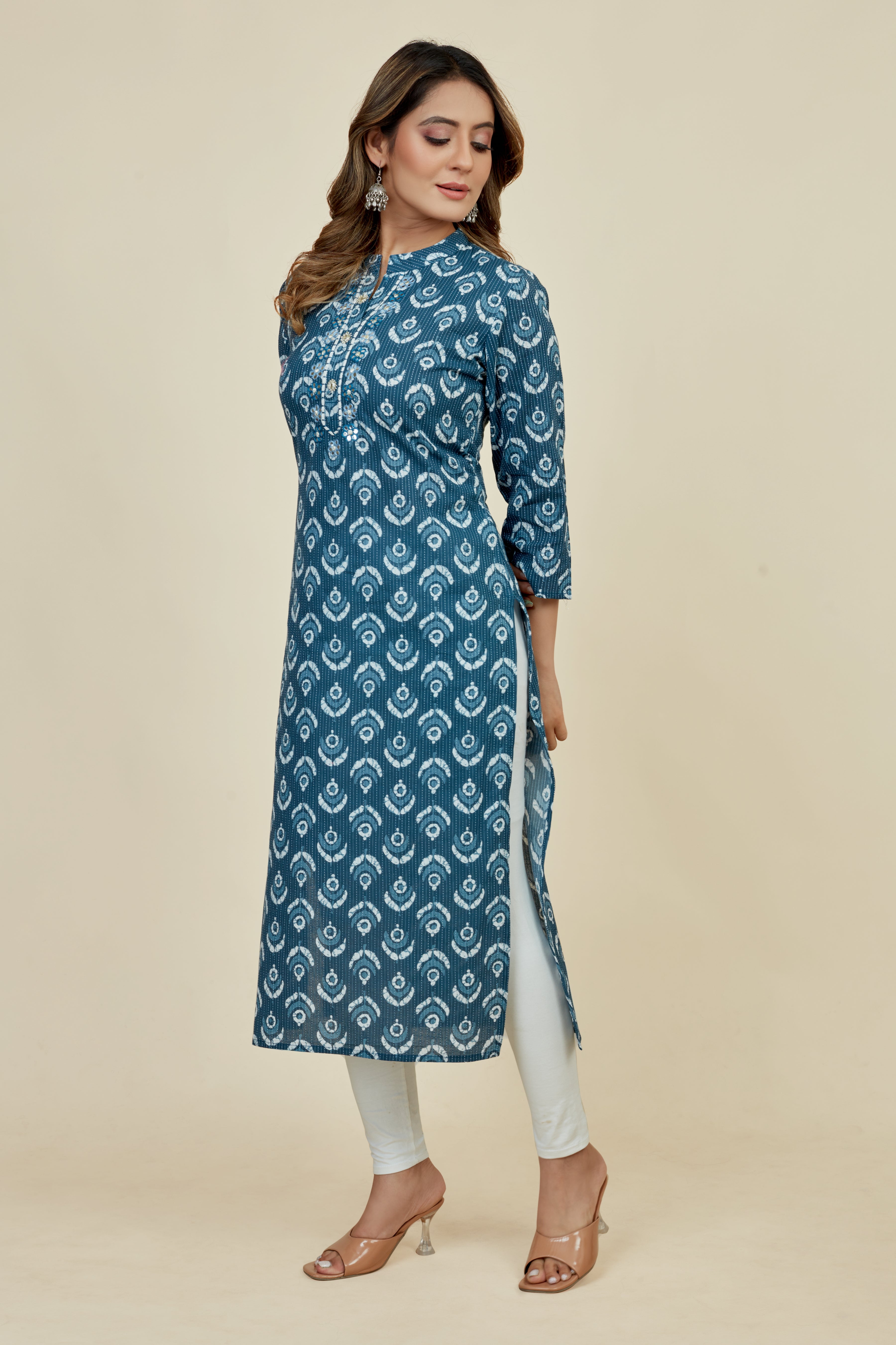 teal colored straight kurta