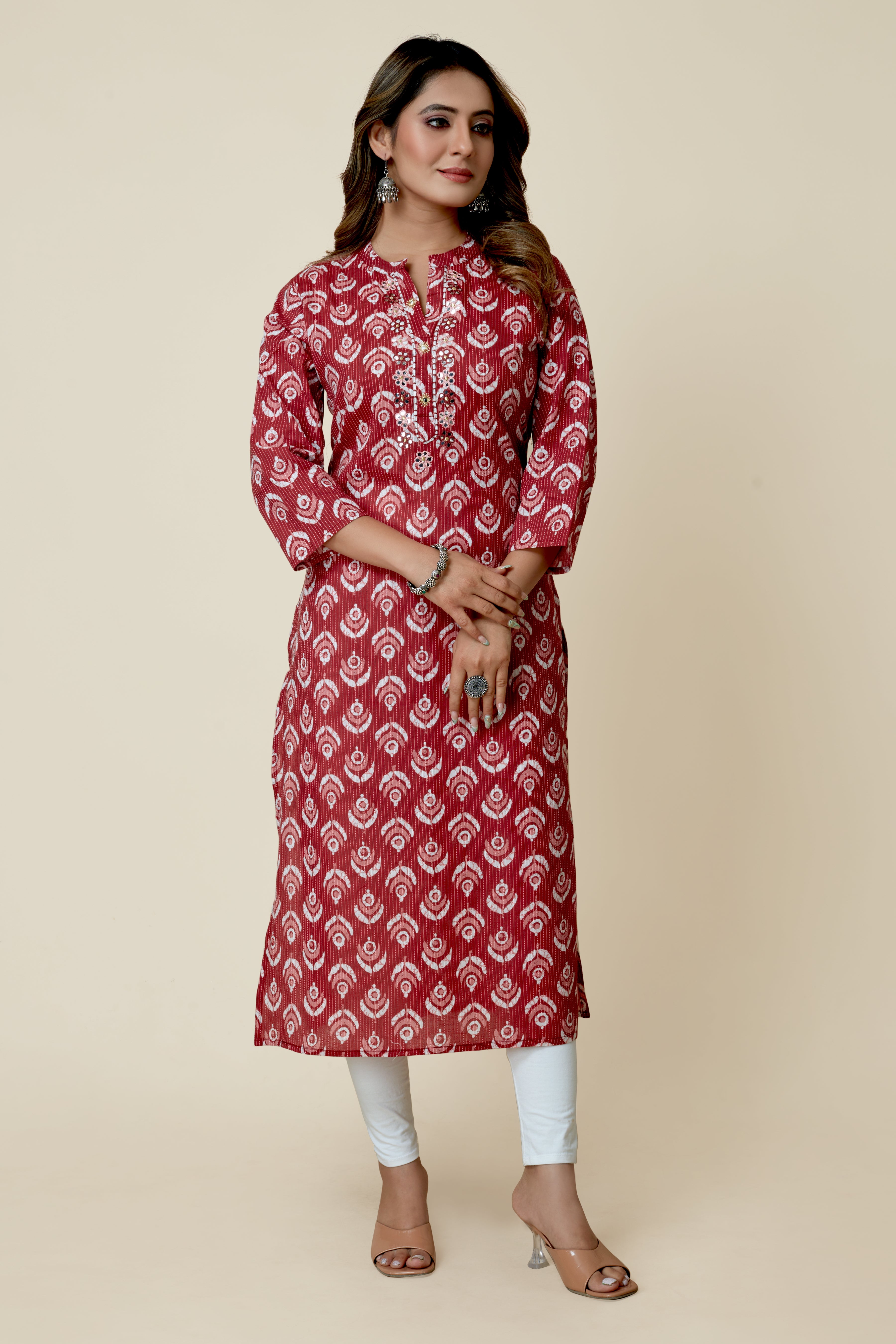 maroon colored straight kurta