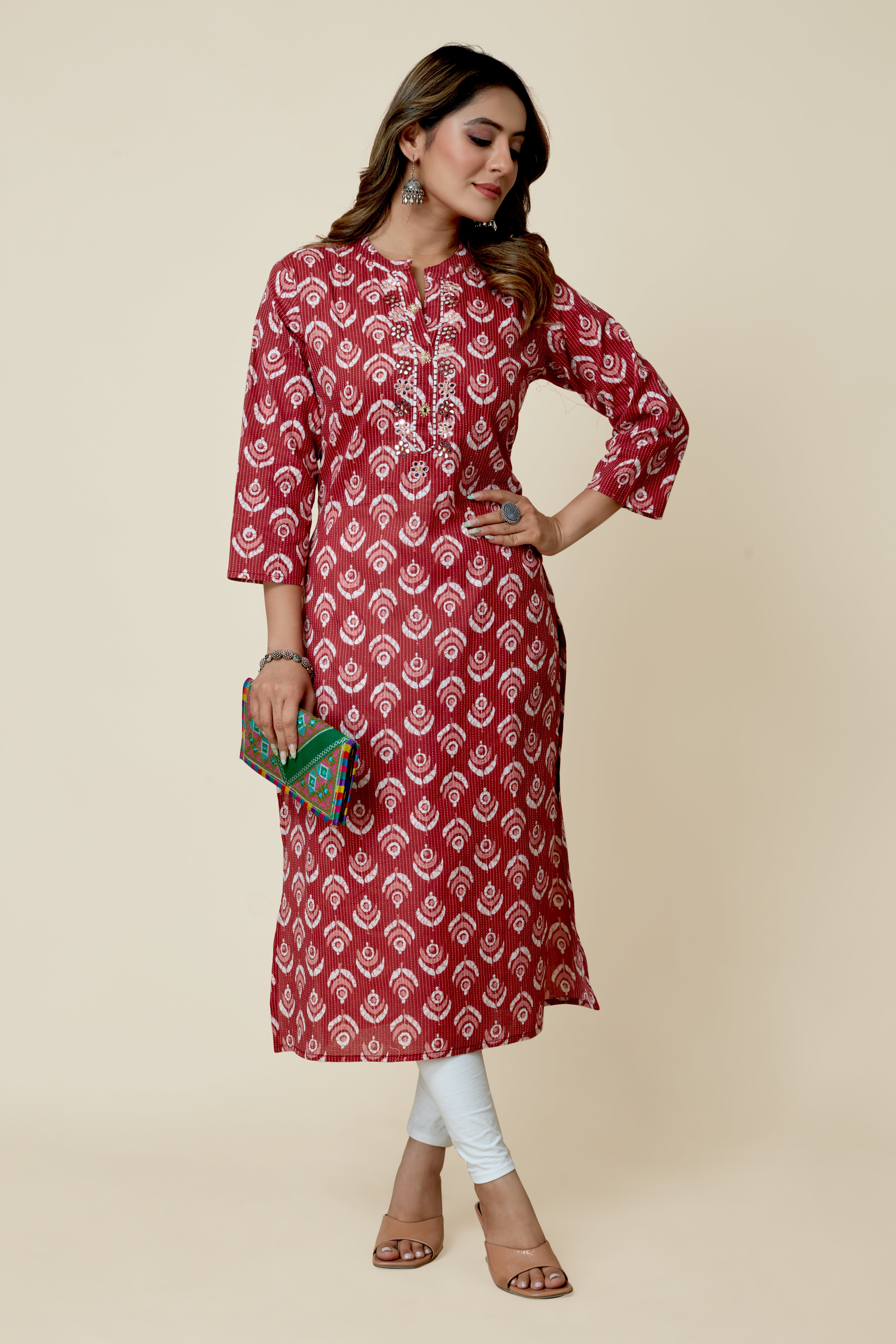 maroon colored straight kurta