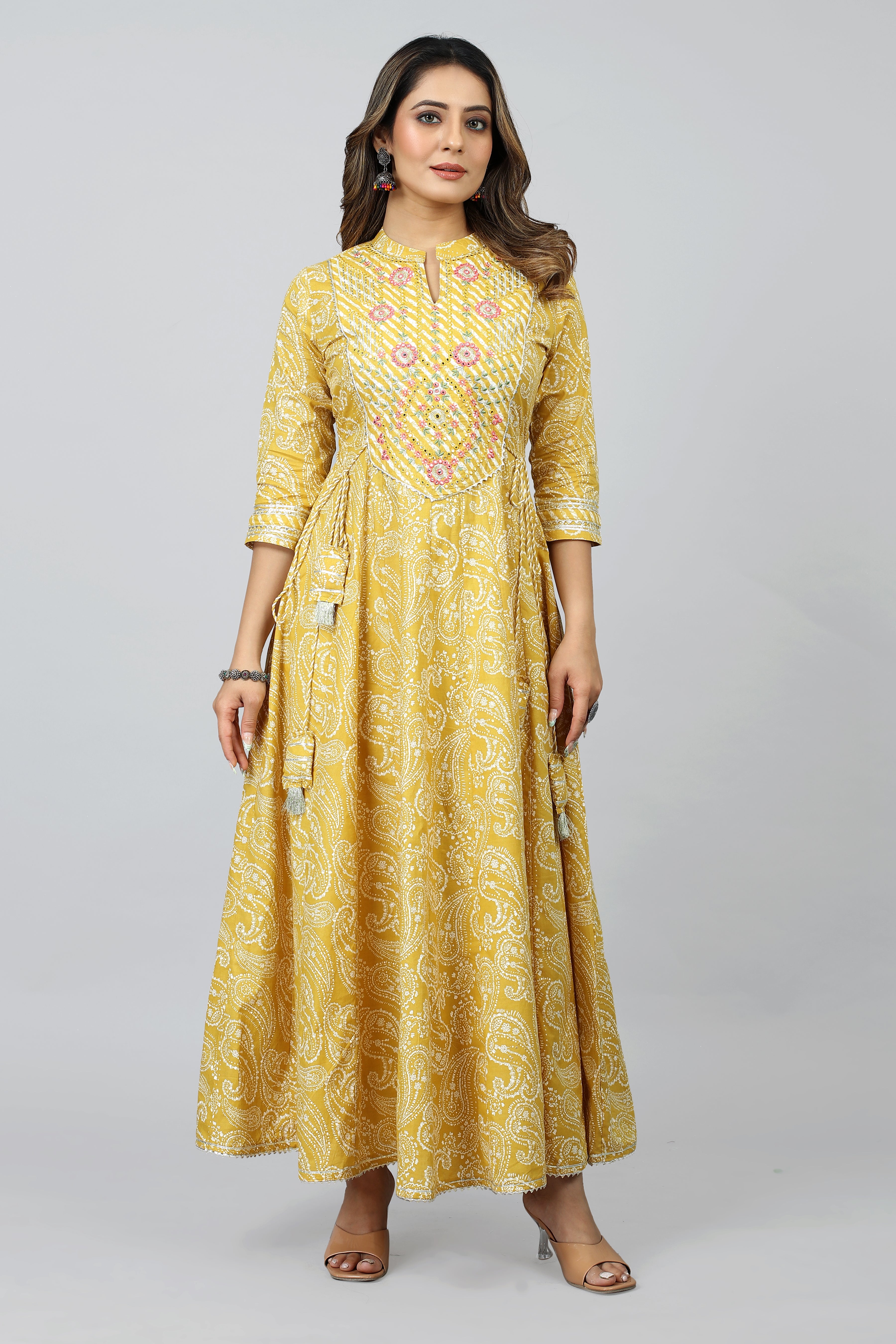yellow colored a-line kurta