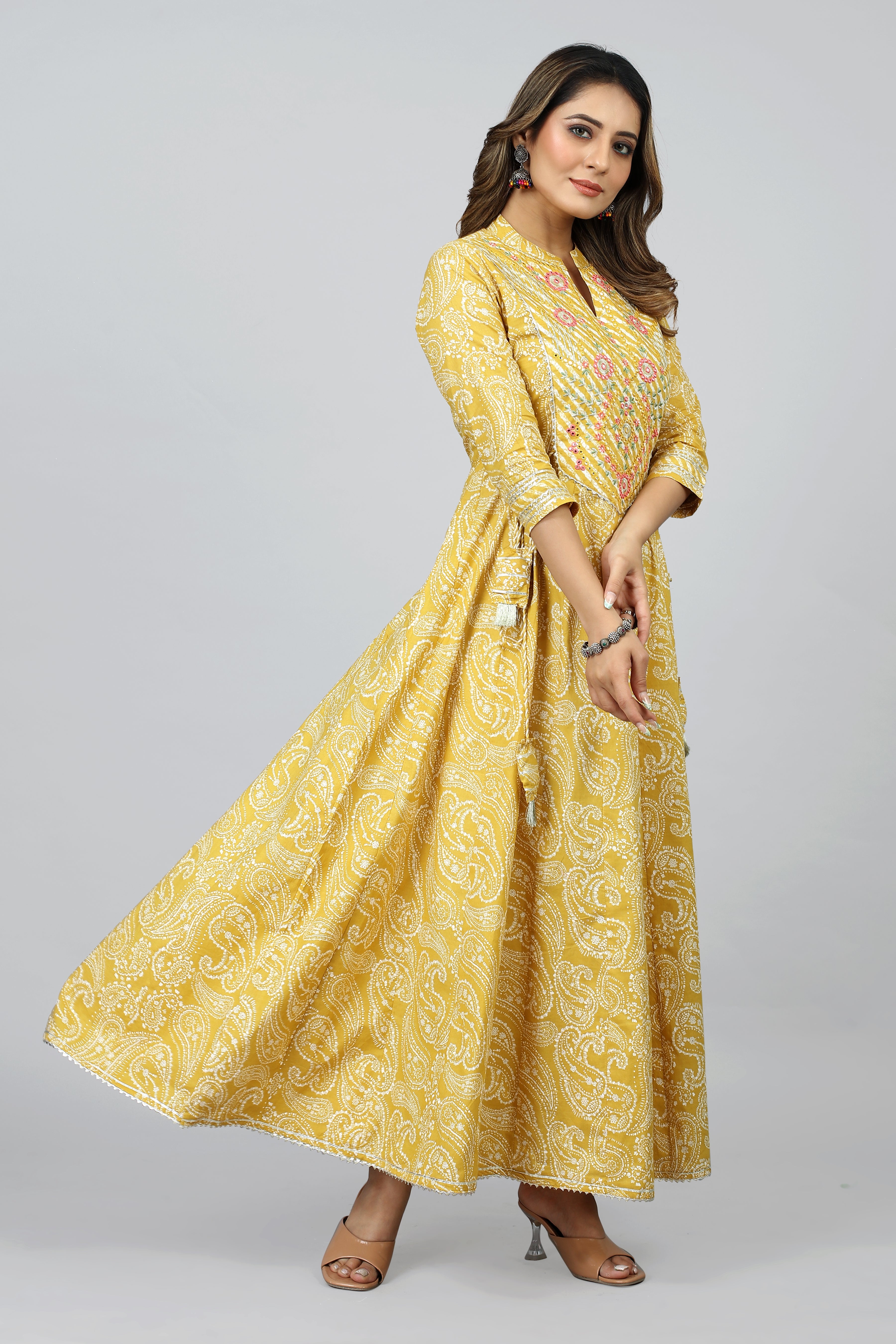 yellow colored a-line kurta