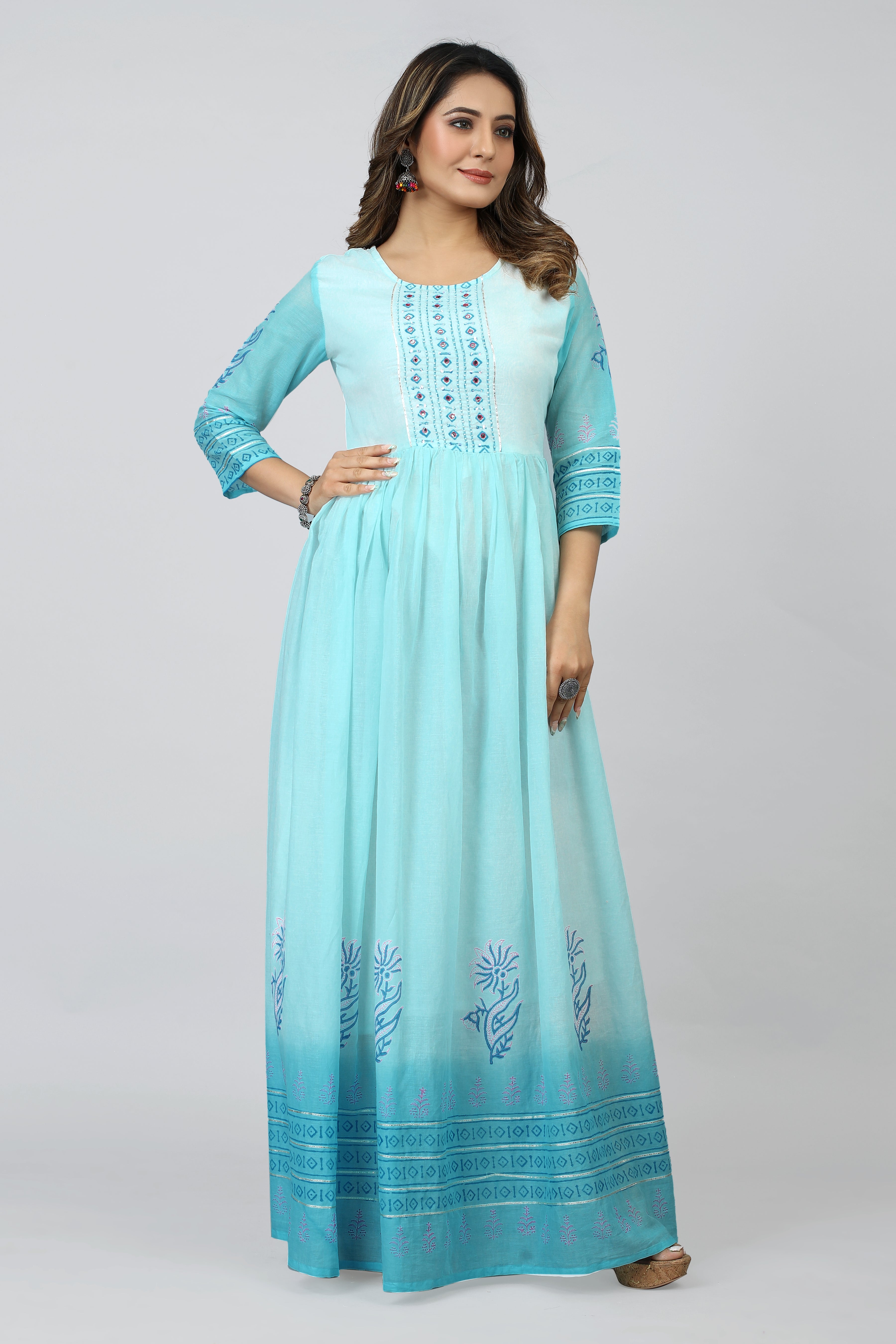 light blue ombre flared kurta