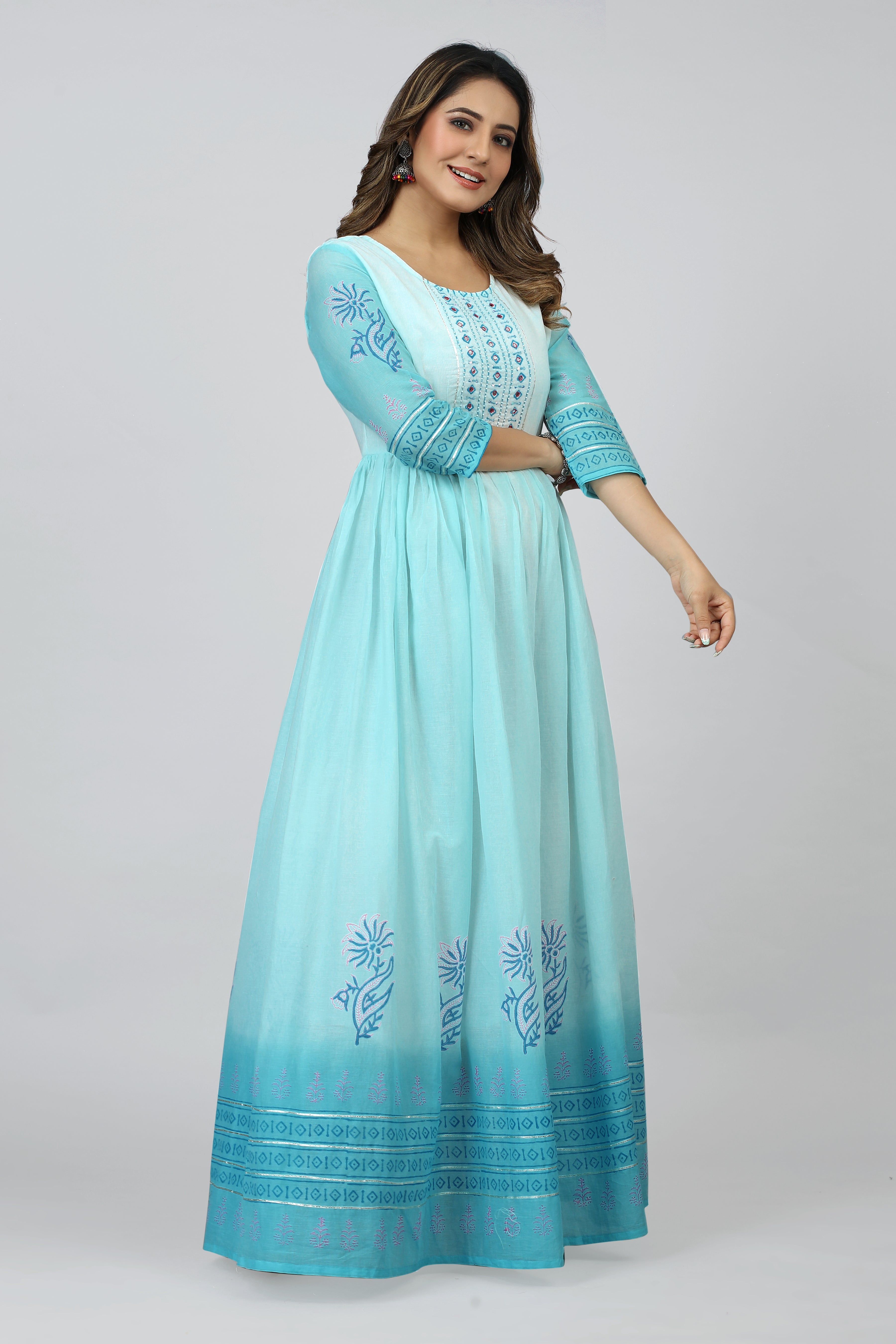 light blue ombre flared kurta