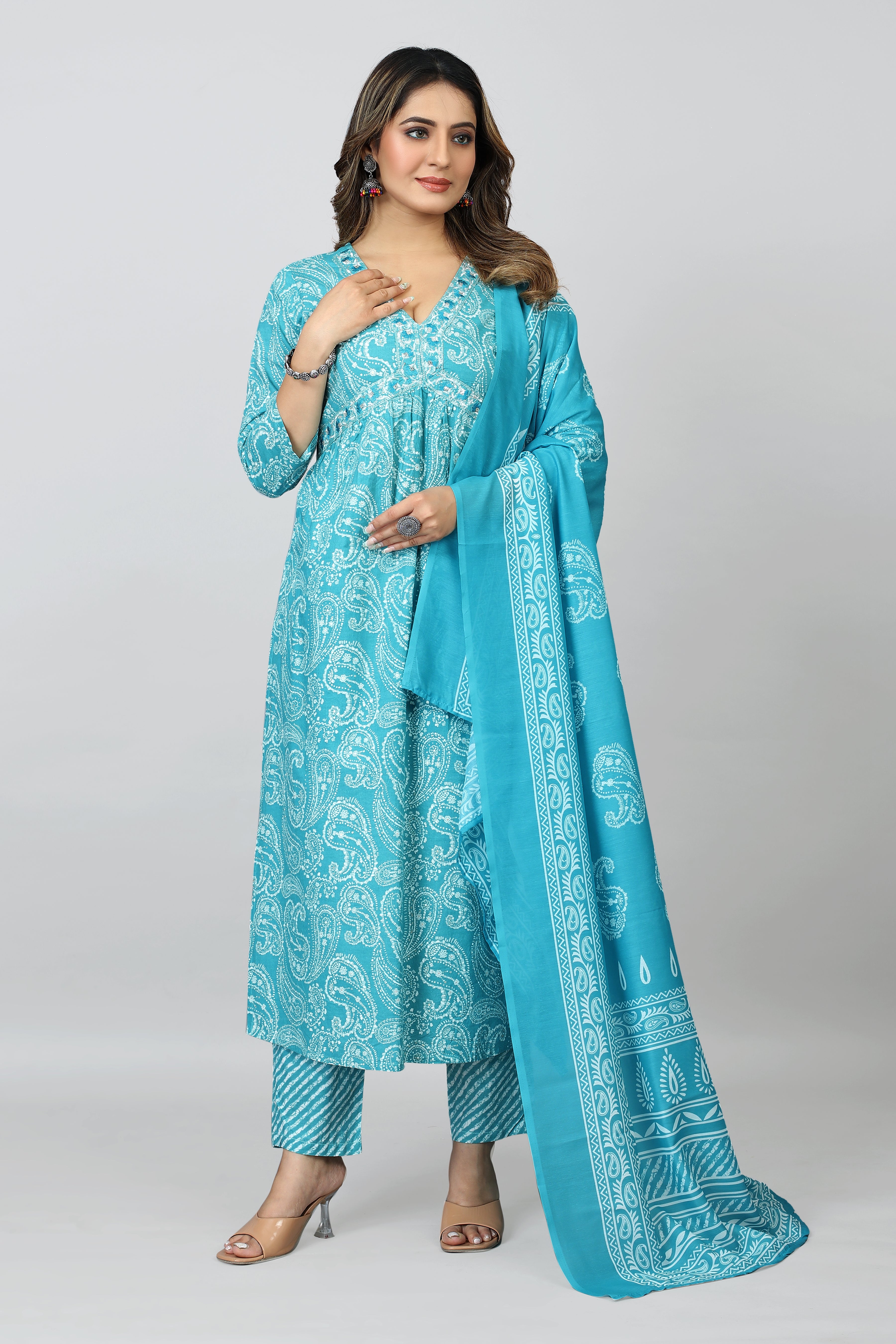 SARRAS Printed Kurta, Trouser/Pant & Dupatta Set