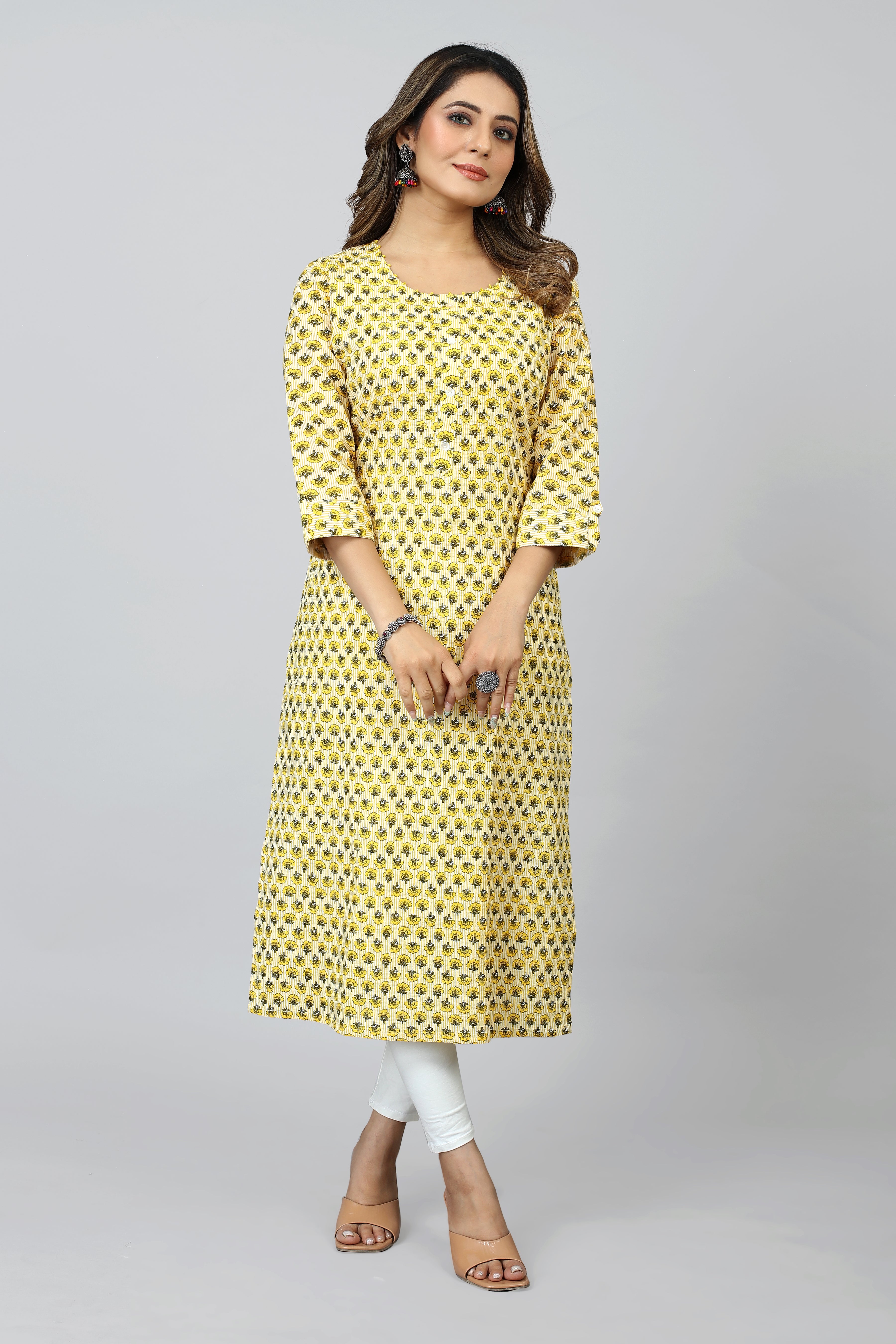 yellow colored straight kurta