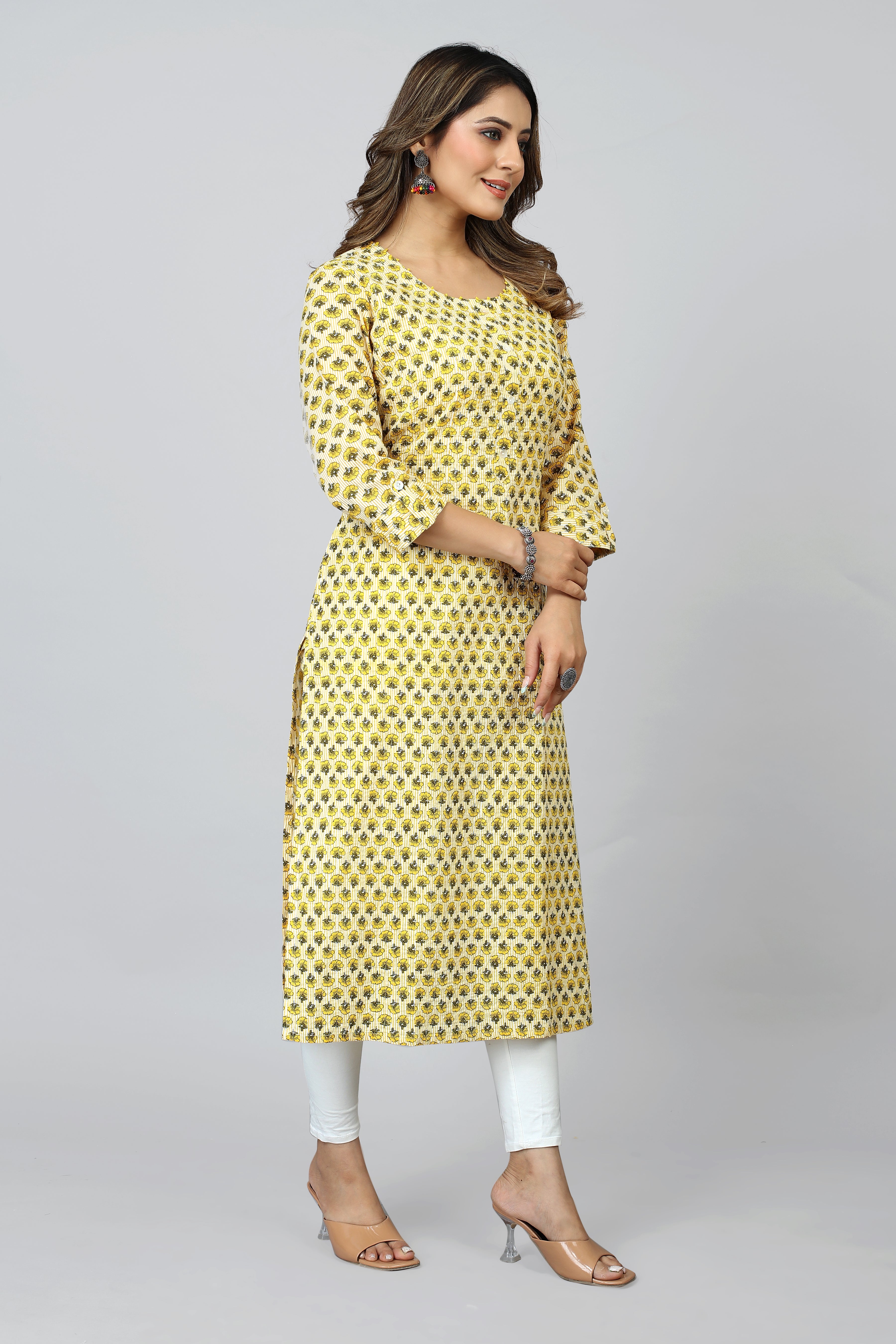 yellow colored straight kurta