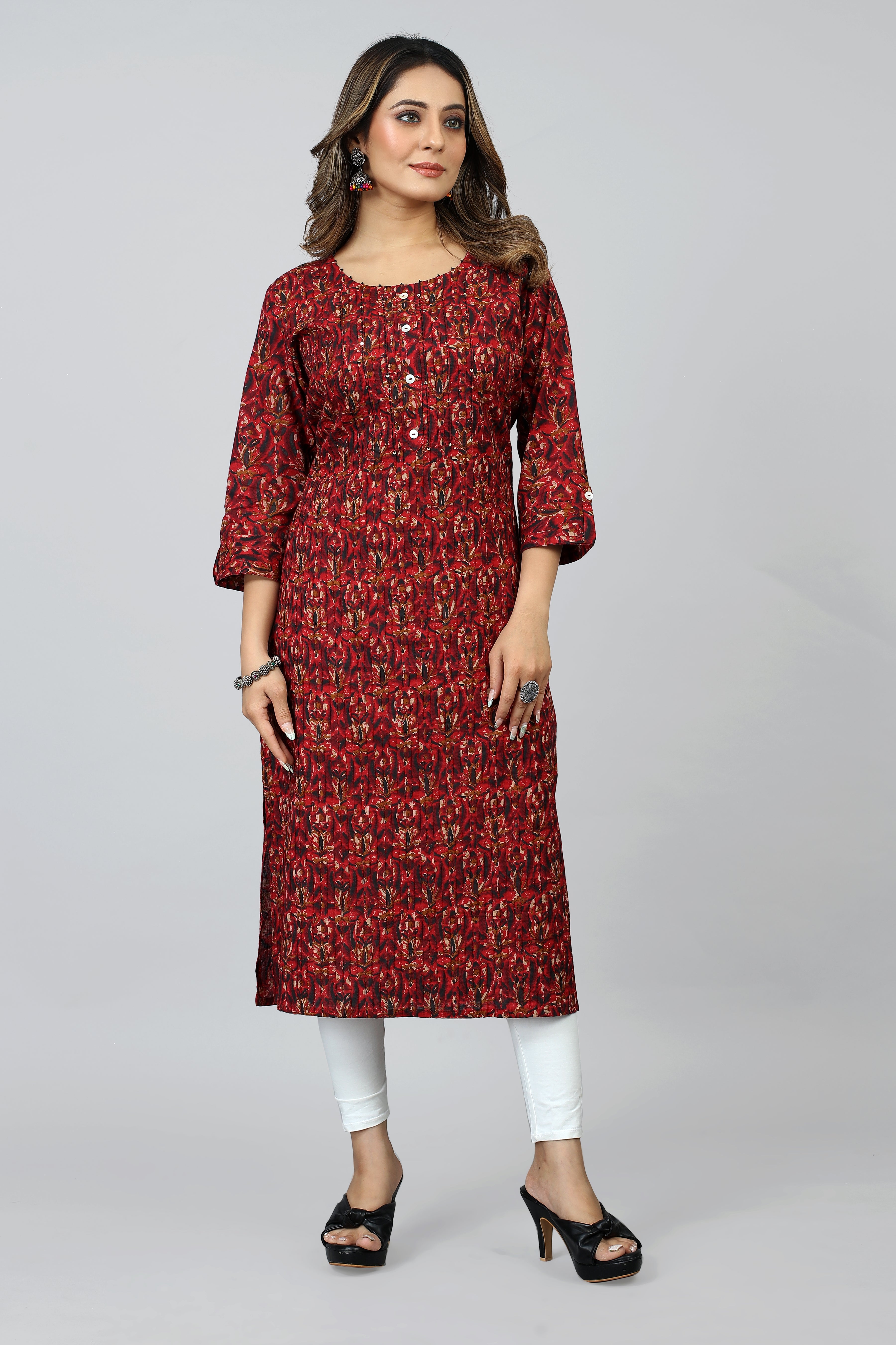 maroon colored straight kurta