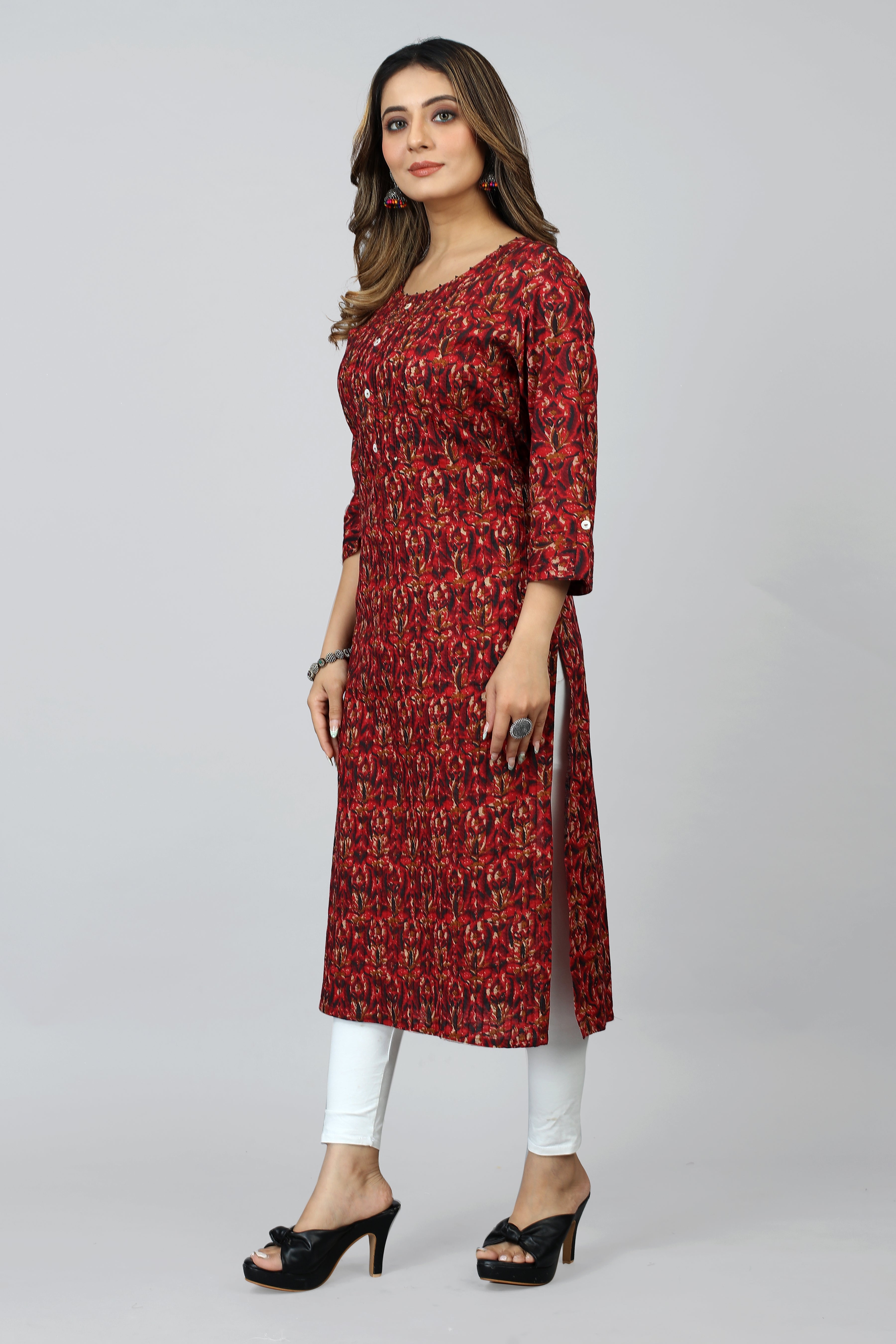 maroon colored straight kurta