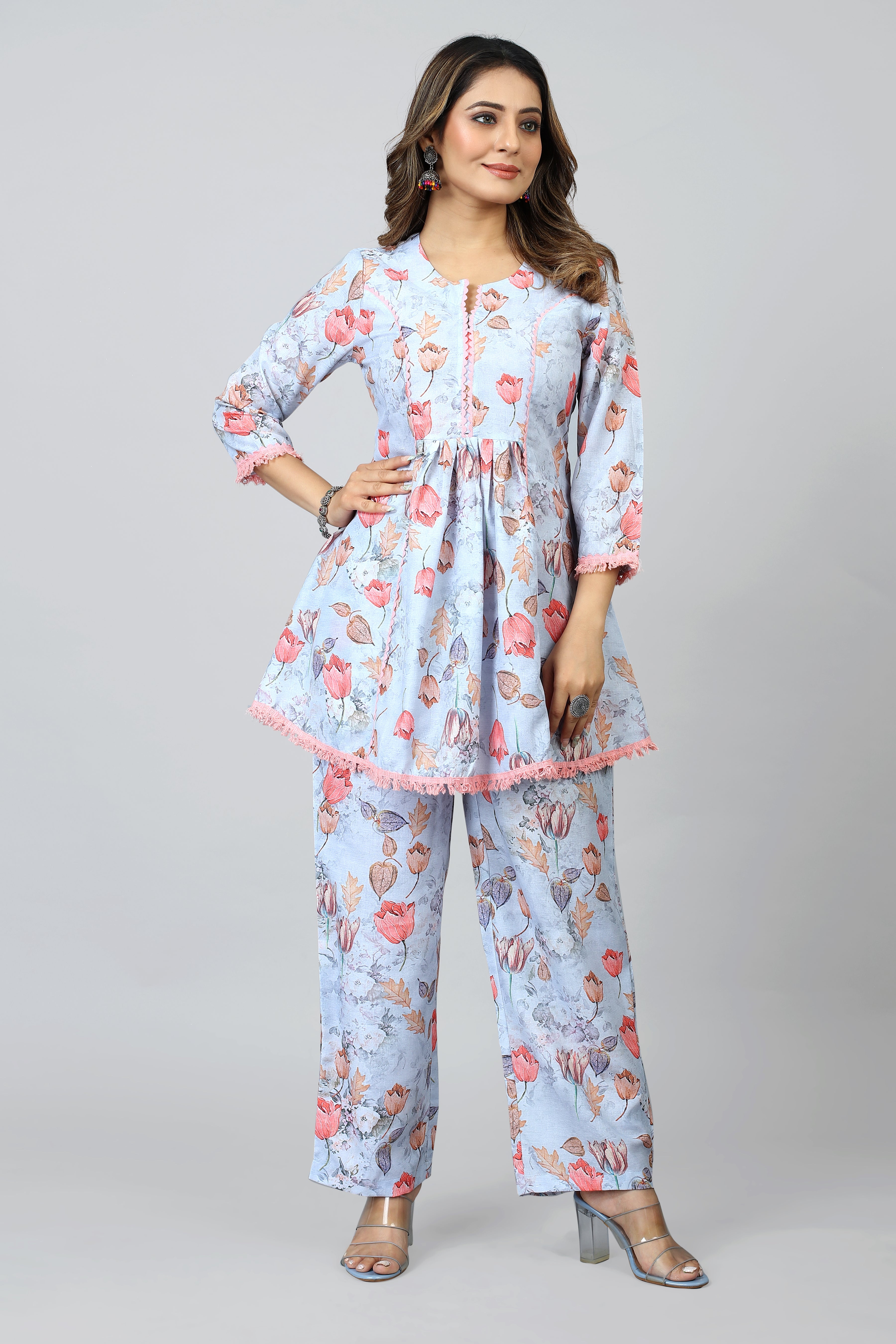 light blue floral printed co-ord set