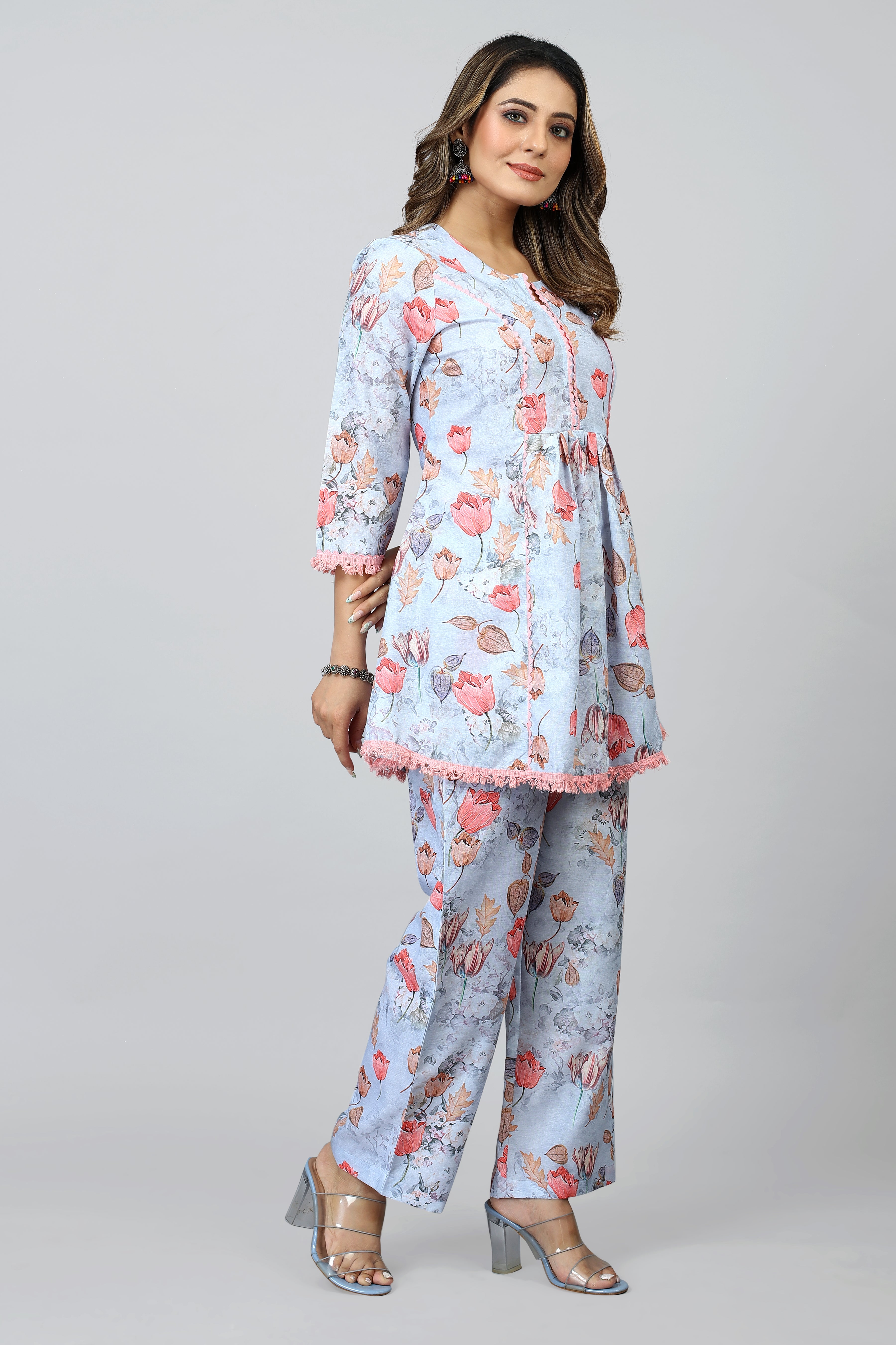 light blue floral printed co-ord set