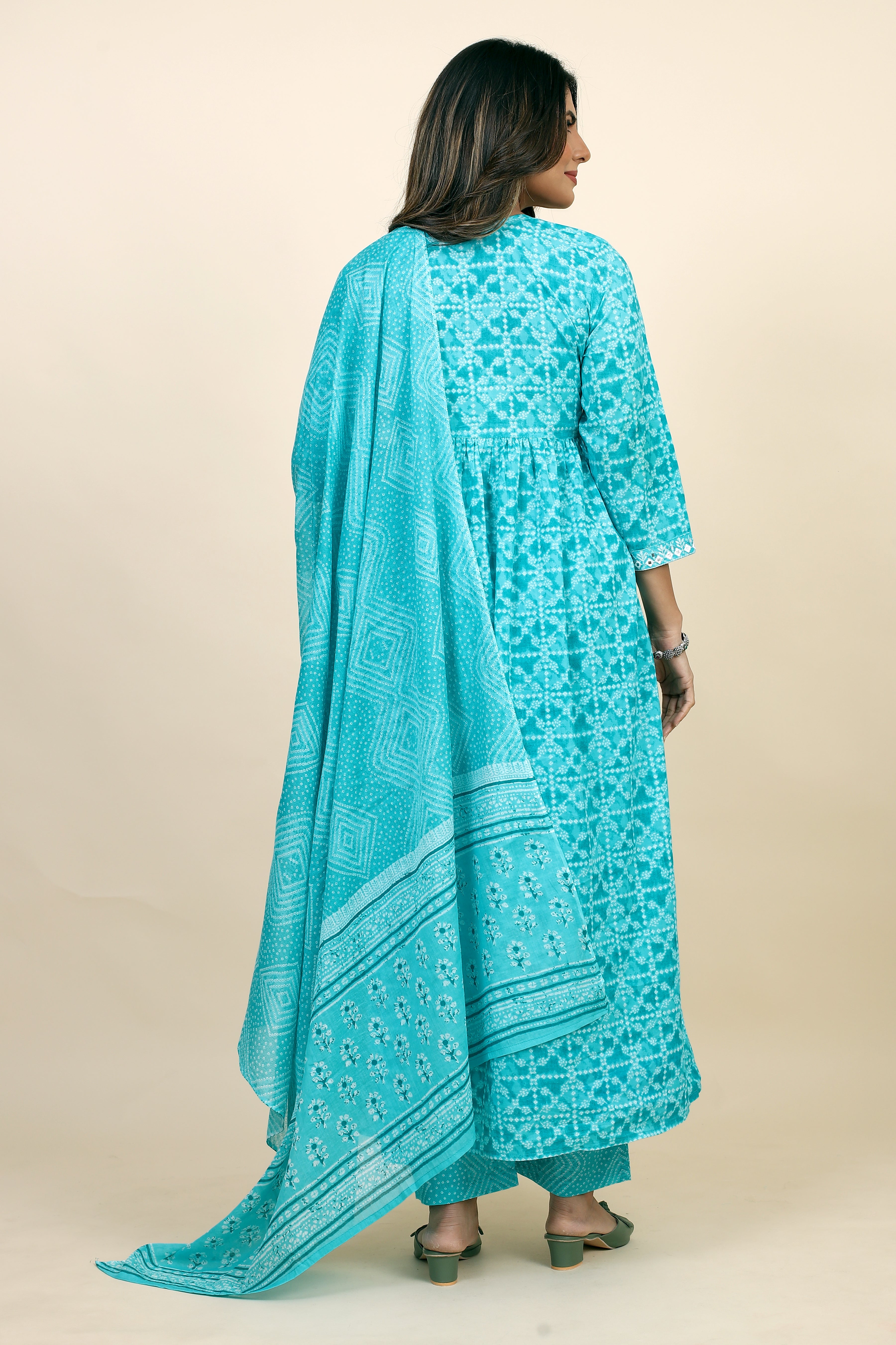 women light blue printed kurta pant set with dupatta
