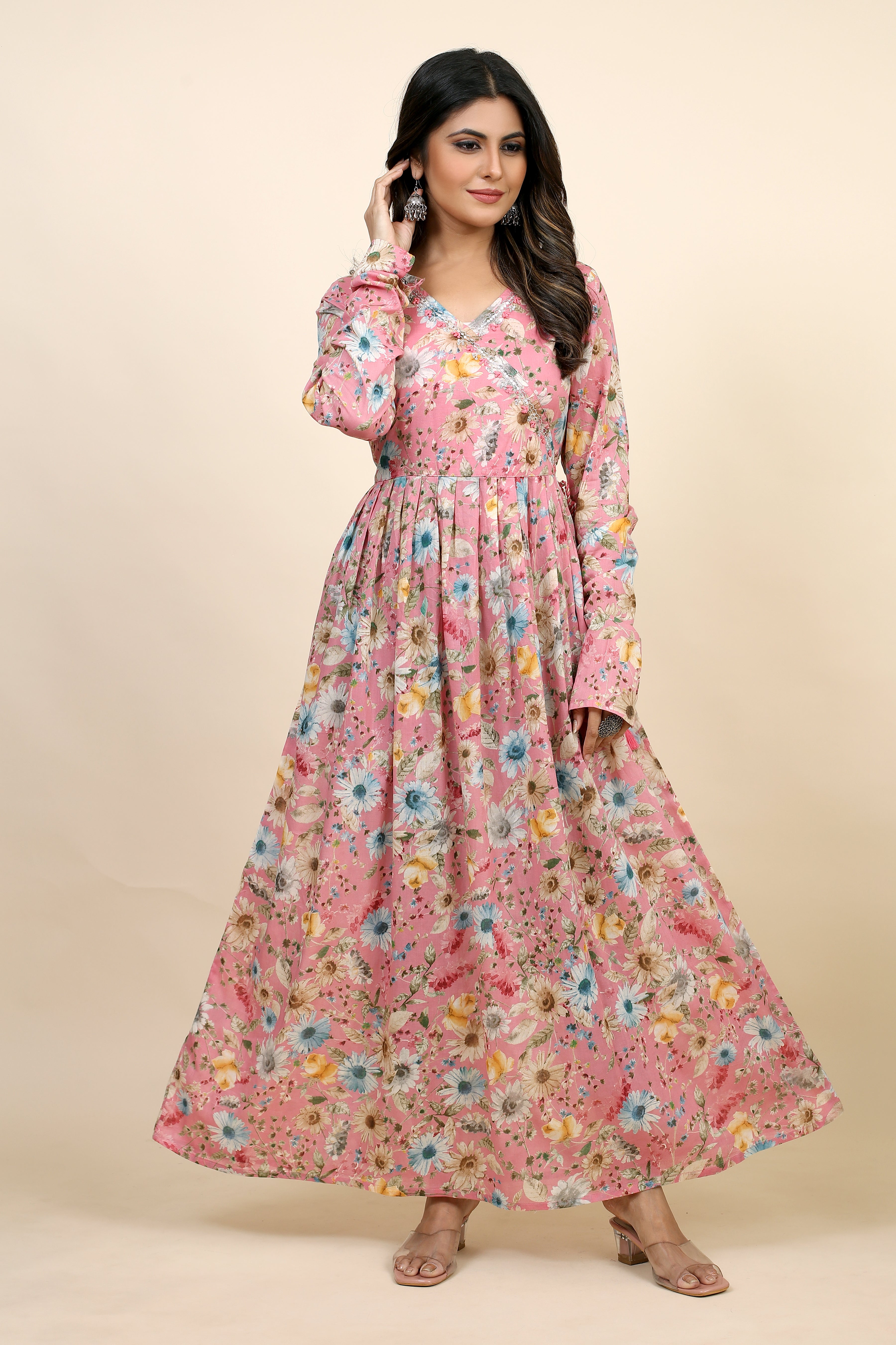 pink colored flared kurta